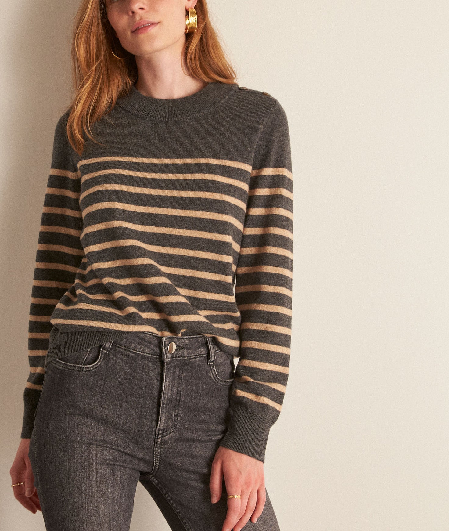 Pull marin en laine responsable et cachemire gris Bixente Faume - seconde main