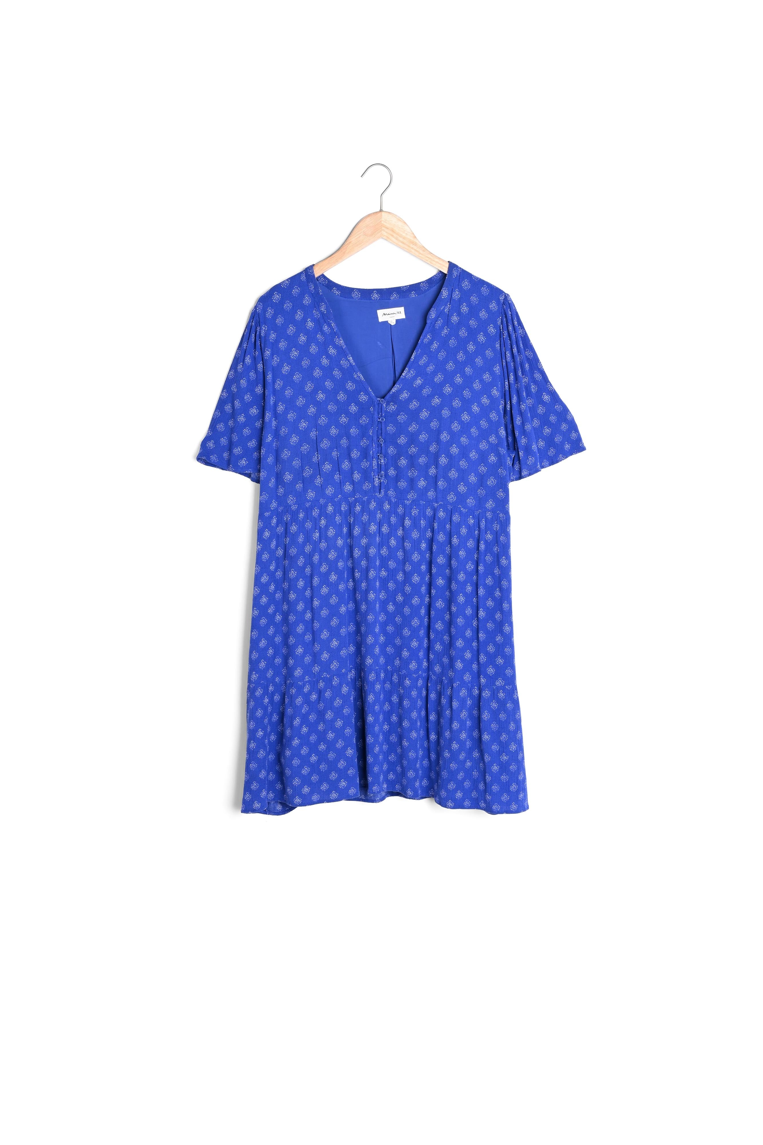 Robe mi-longue fluide imprimée myosotis Laure Faume - seconde main