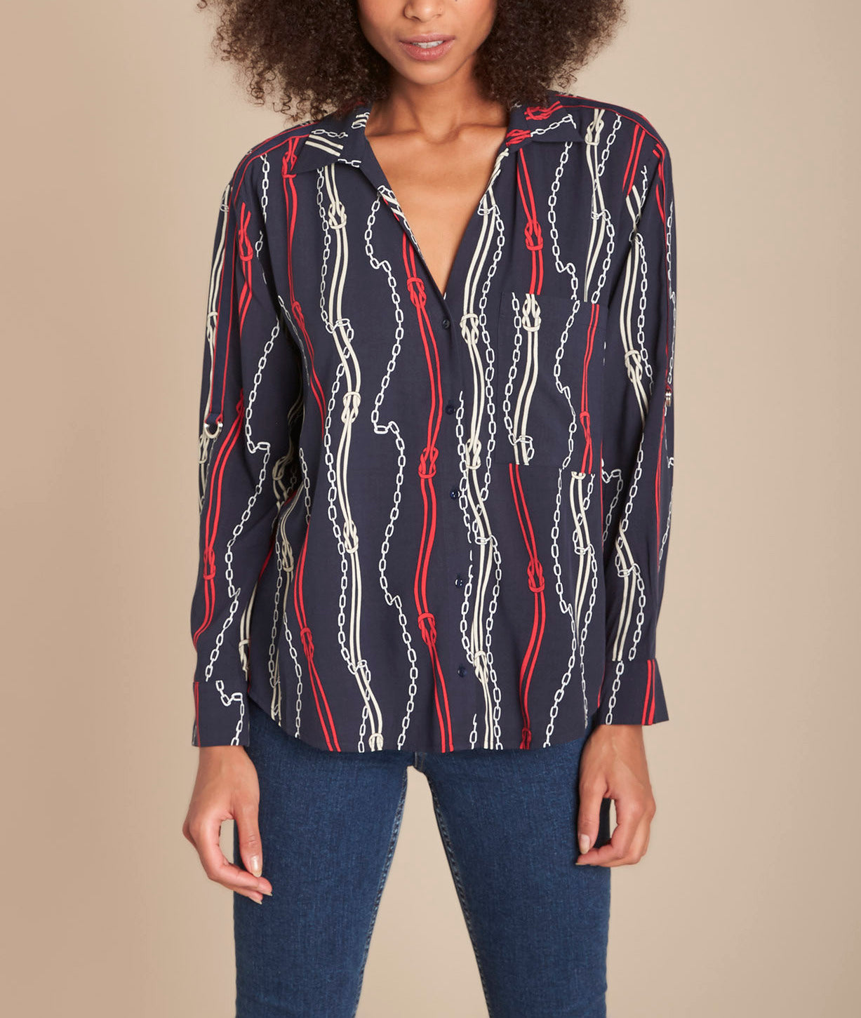 Chemise marine imprimée chaînes Cathleen Faume - seconde main