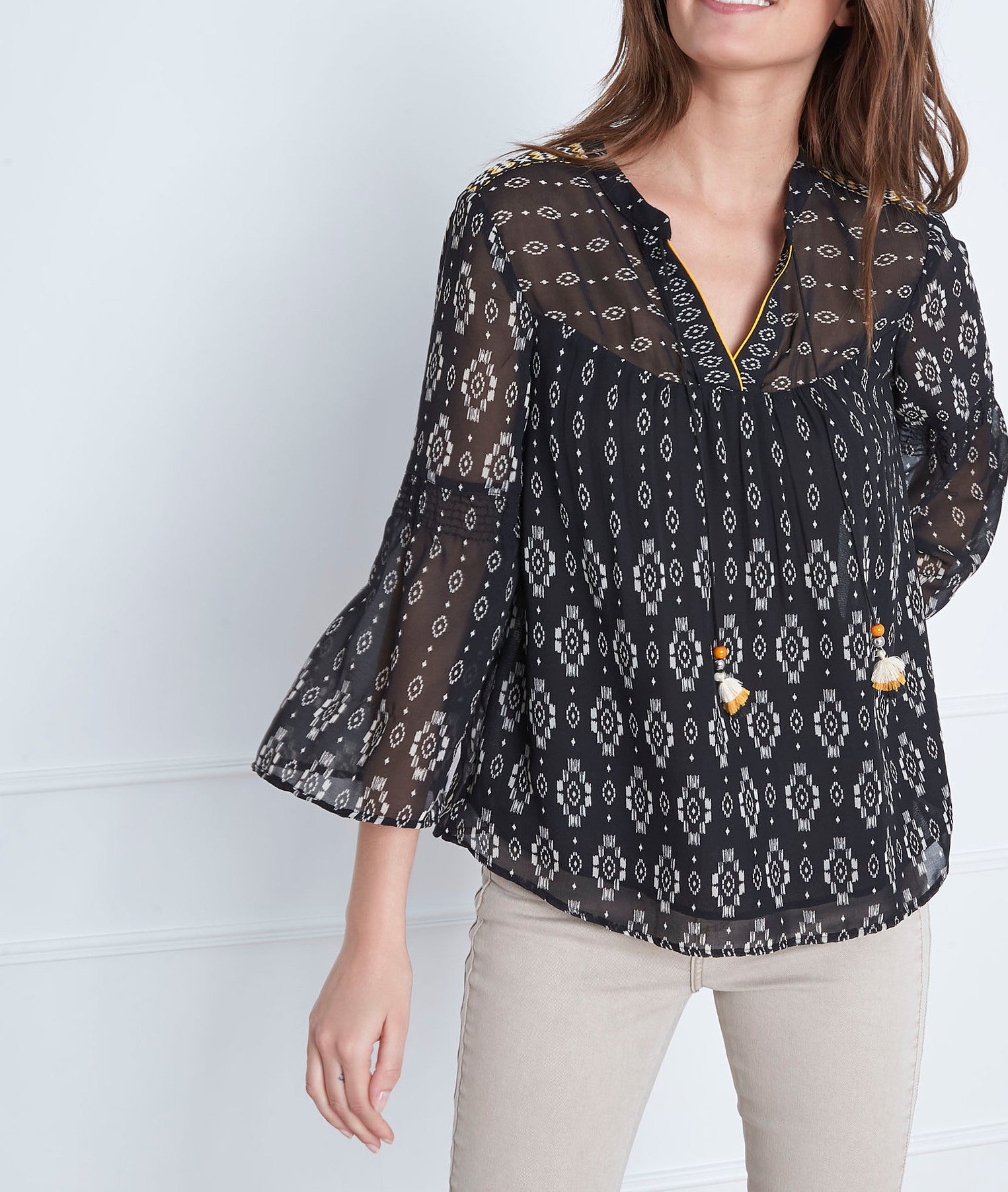 Blouse noire à motifs fantaisie Victoria Faume - seconde main