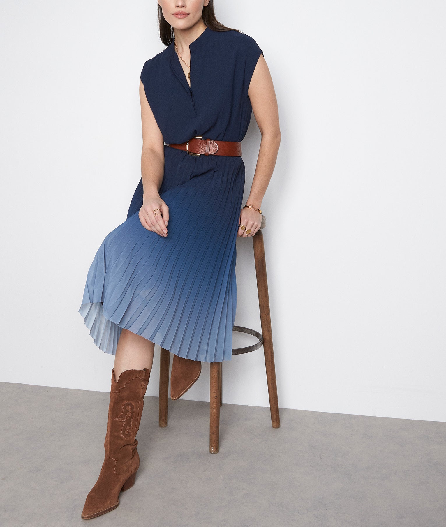 Robe plissée tye and dye marine Nadia Faume - seconde main