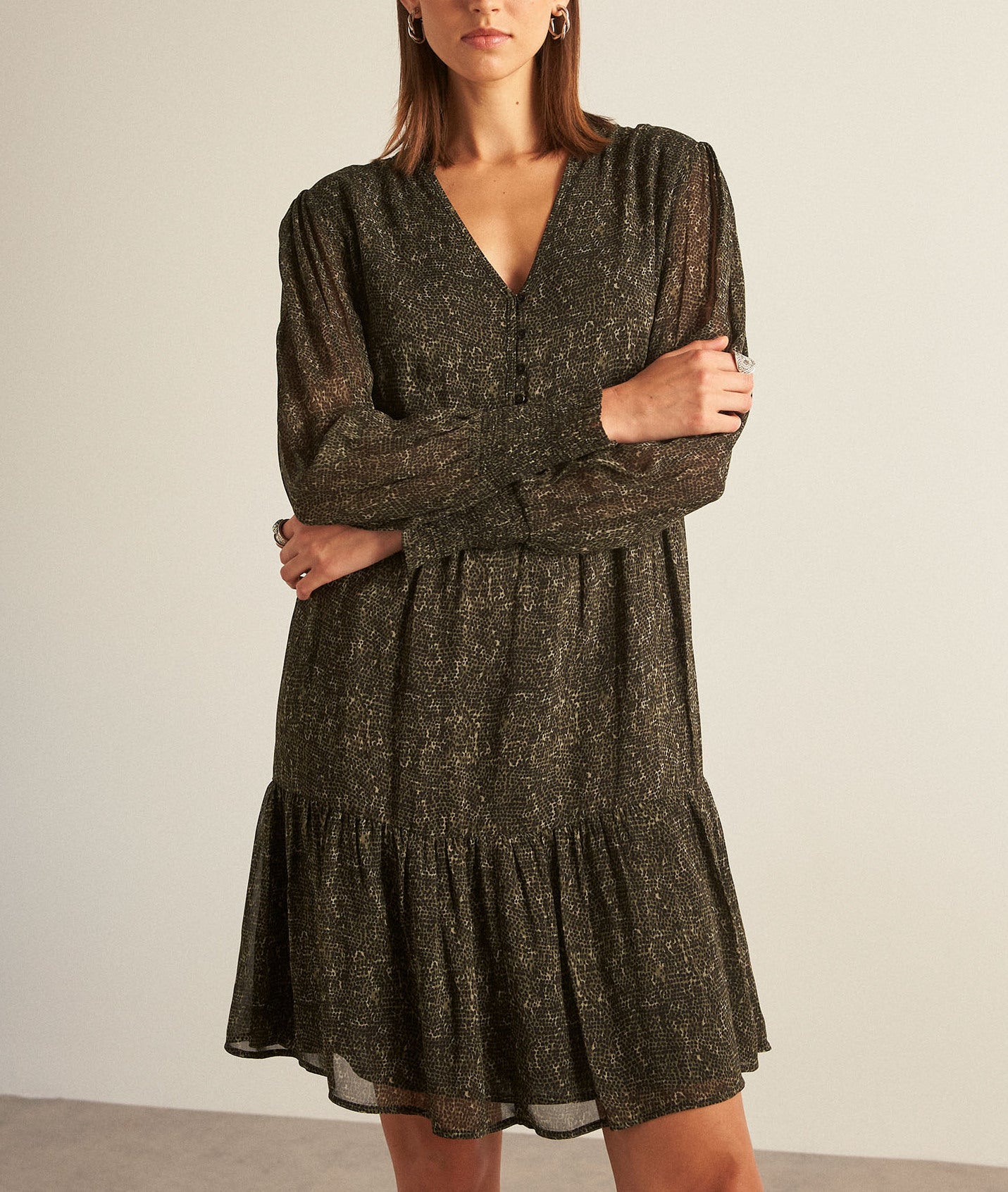 Robe courte kaki imprimée Hadira Faume - seconde main