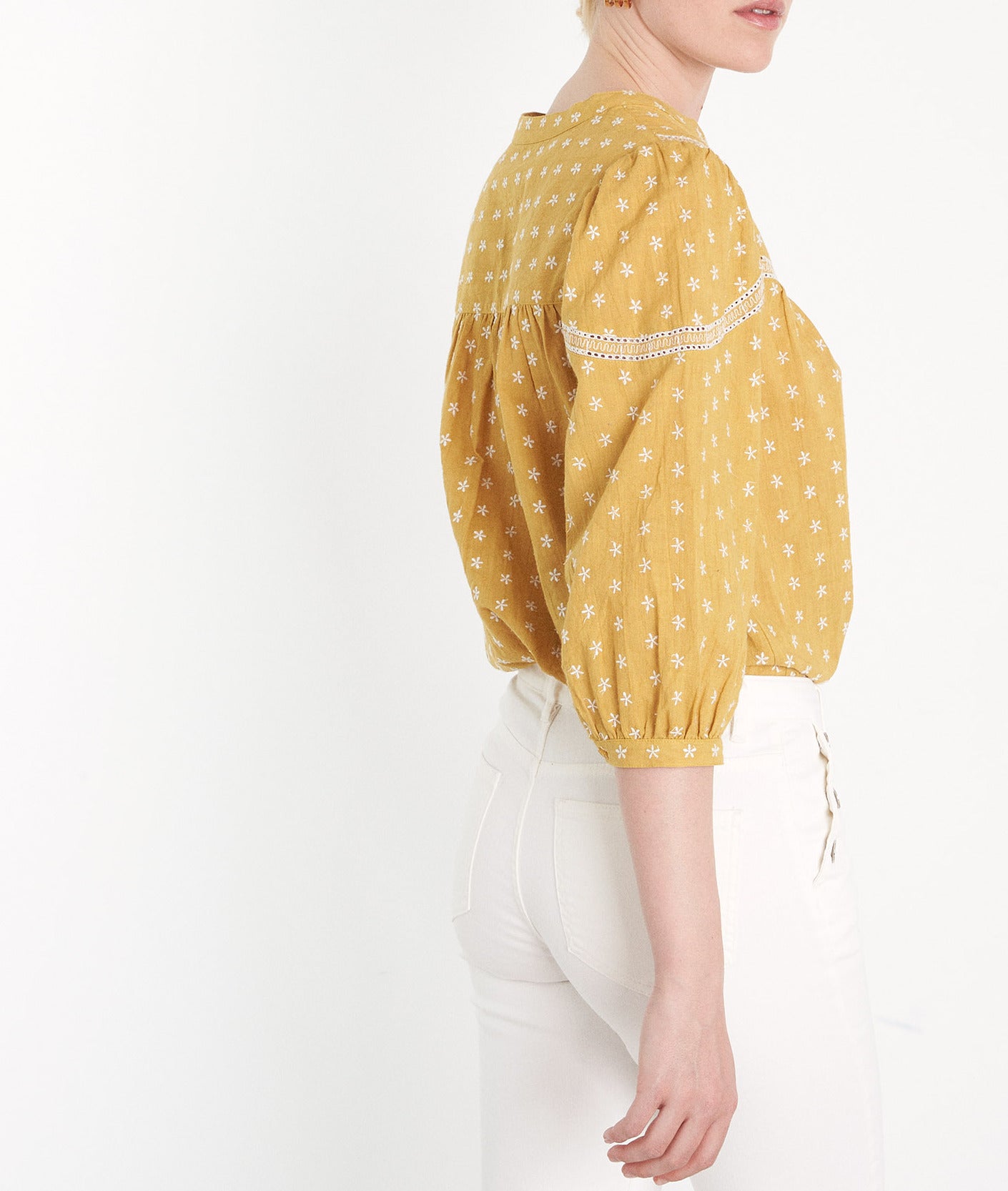 Blouse en coton brodé jaune Cassandra Faume - seconde main