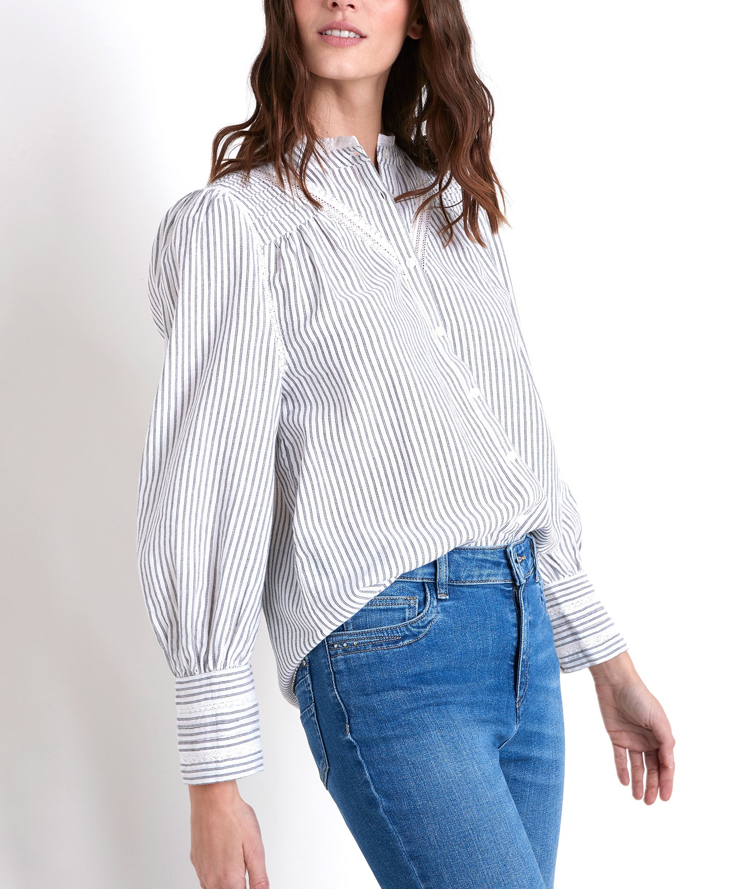 Blouse brodée en coton rayé Johana Faume - seconde main