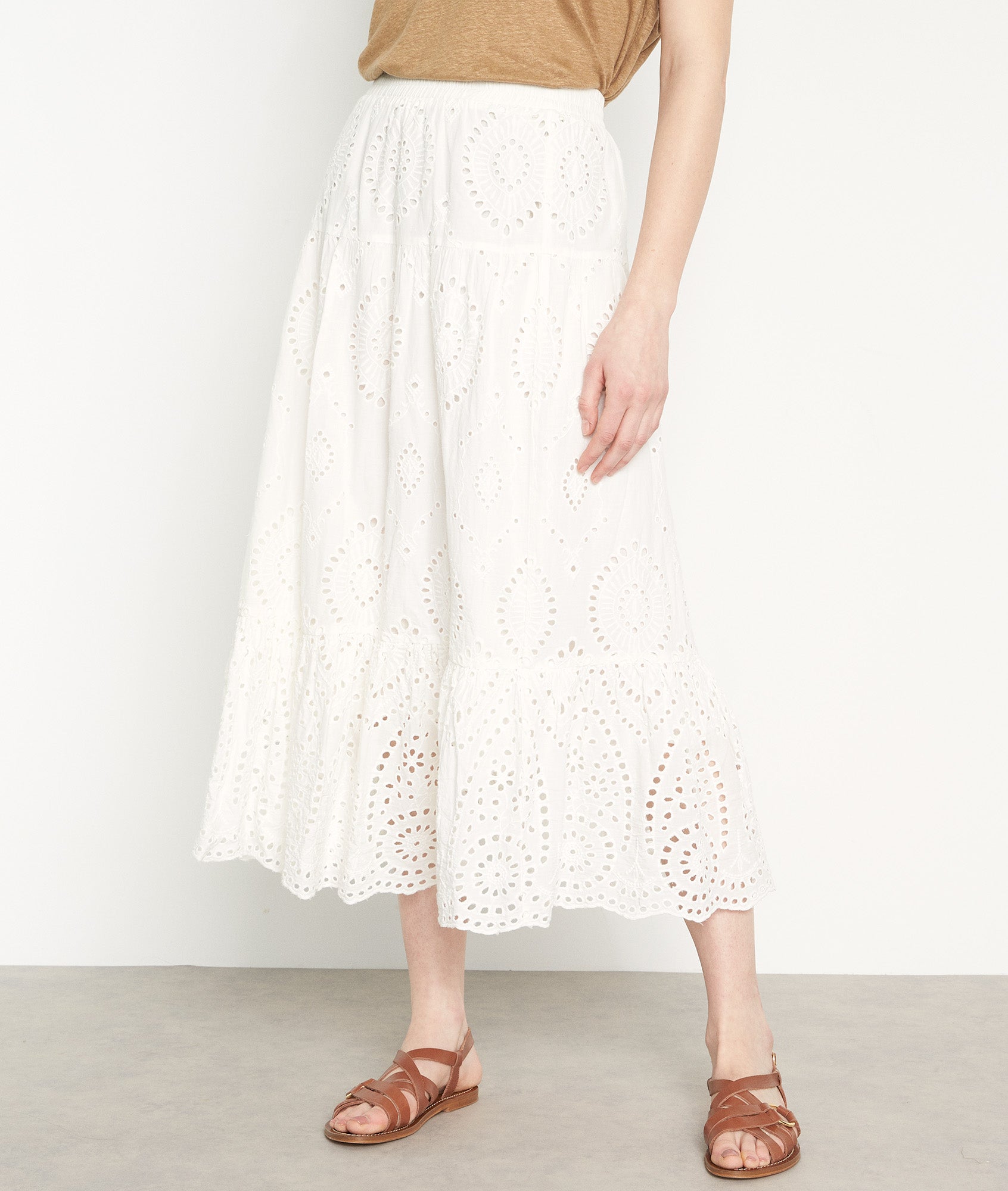 Jupe longue coton ajouré blanc Dolly Faume - seconde main