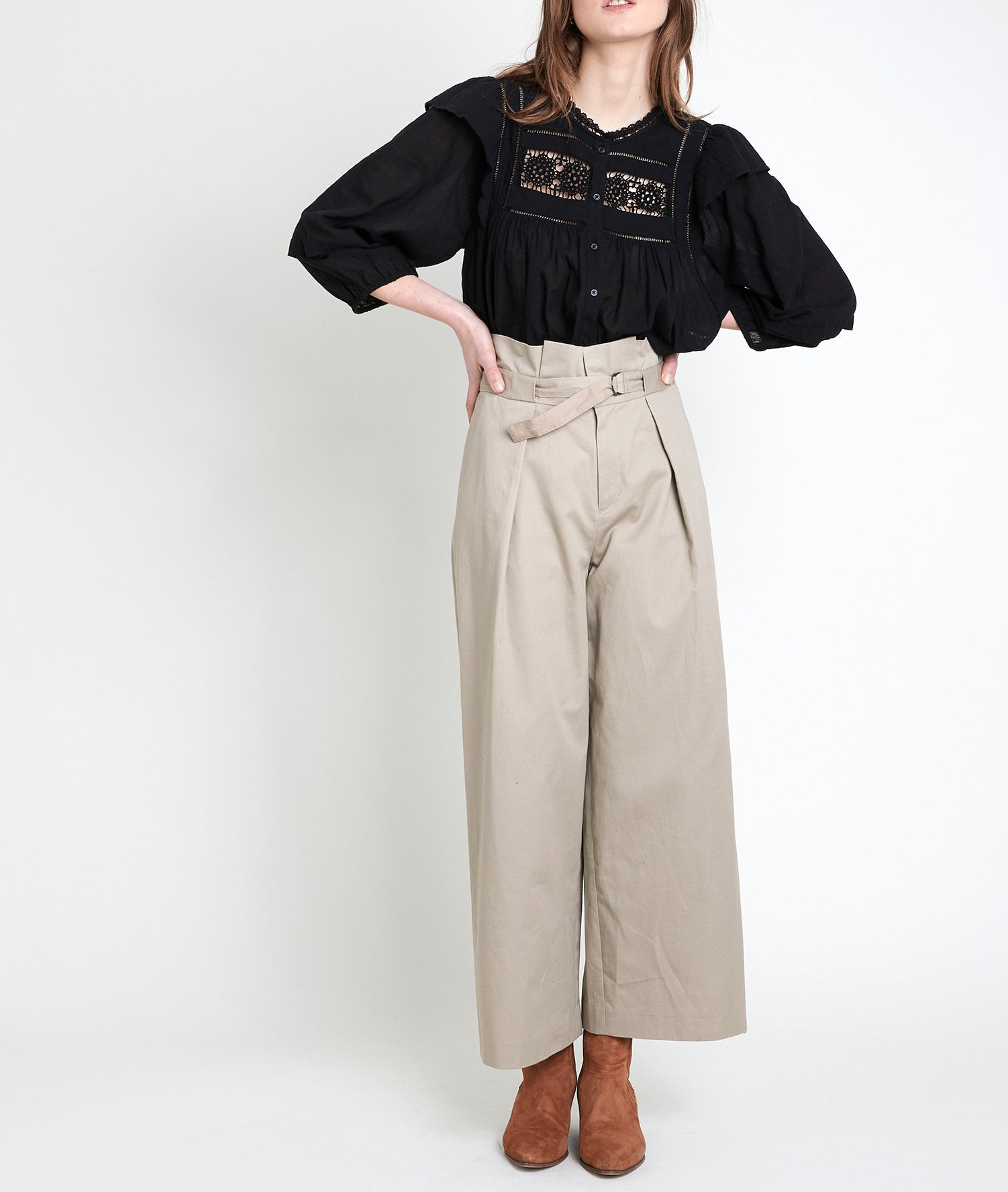 Blouse en coton dentelle noire Talia Faume - seconde main