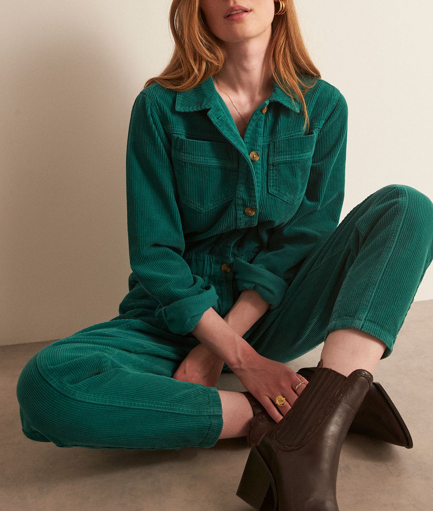 Combinaison en velours côtelé verte Tessia Faume - seconde main