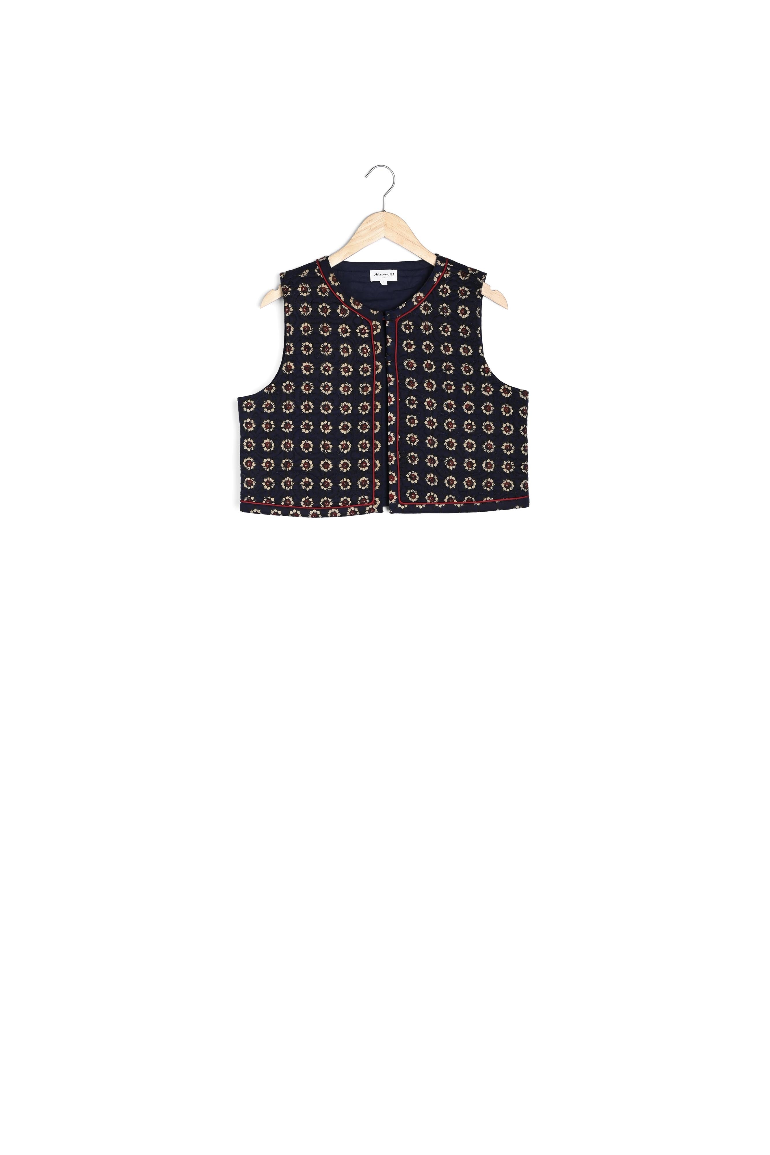 Boléro sans manches imprimé en coton encre Angela Faume - seconde main