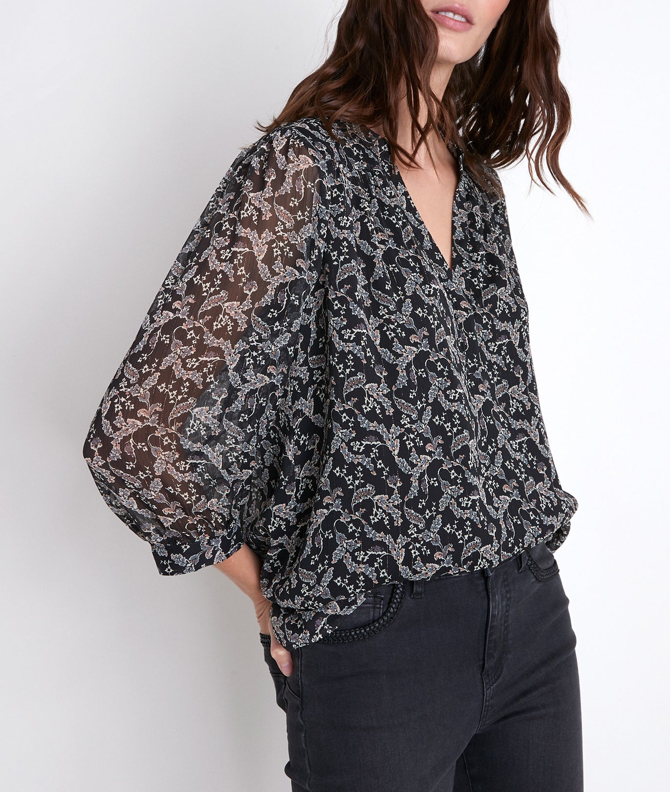 Blouse noire imprimée Elsa Faume - seconde main