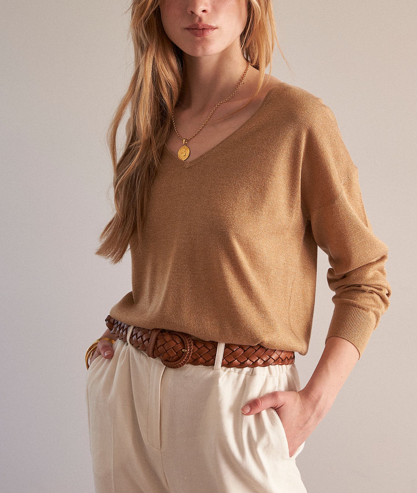 Pull en maille très fine beige Babeth Faume - seconde main