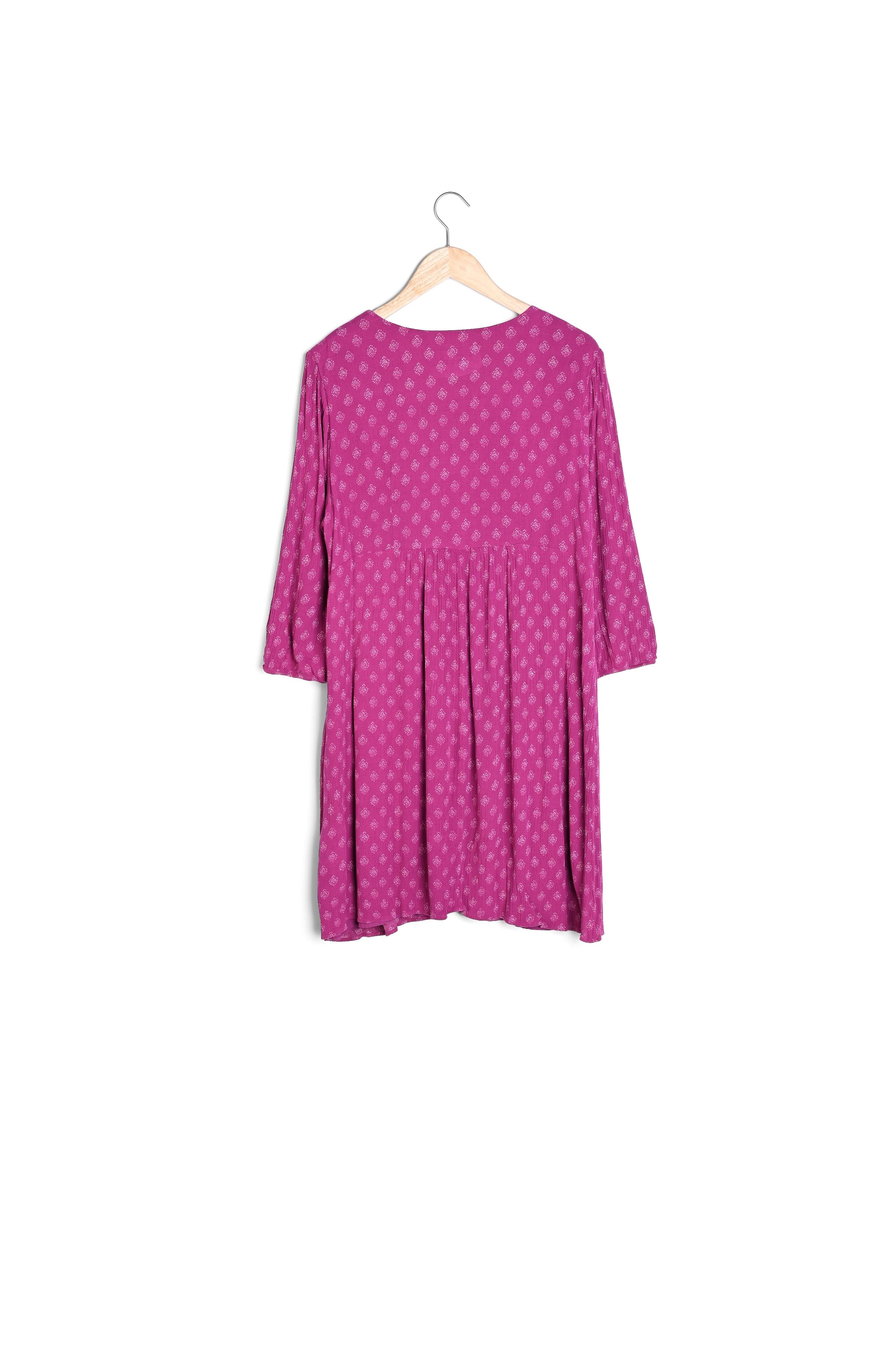 Robe courte smockée et imprimée fuschia Solen Faume - seconde main