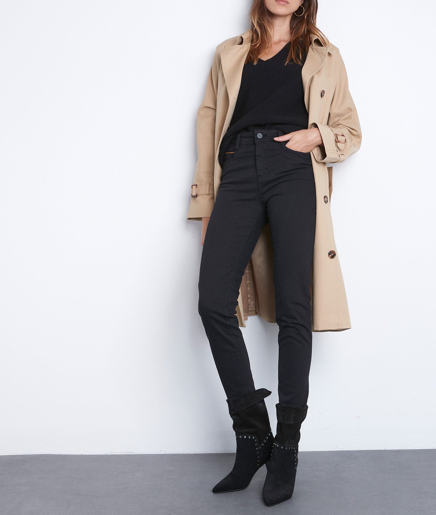 Pull bi-matière à col V ondulé Théa Faume - seconde main