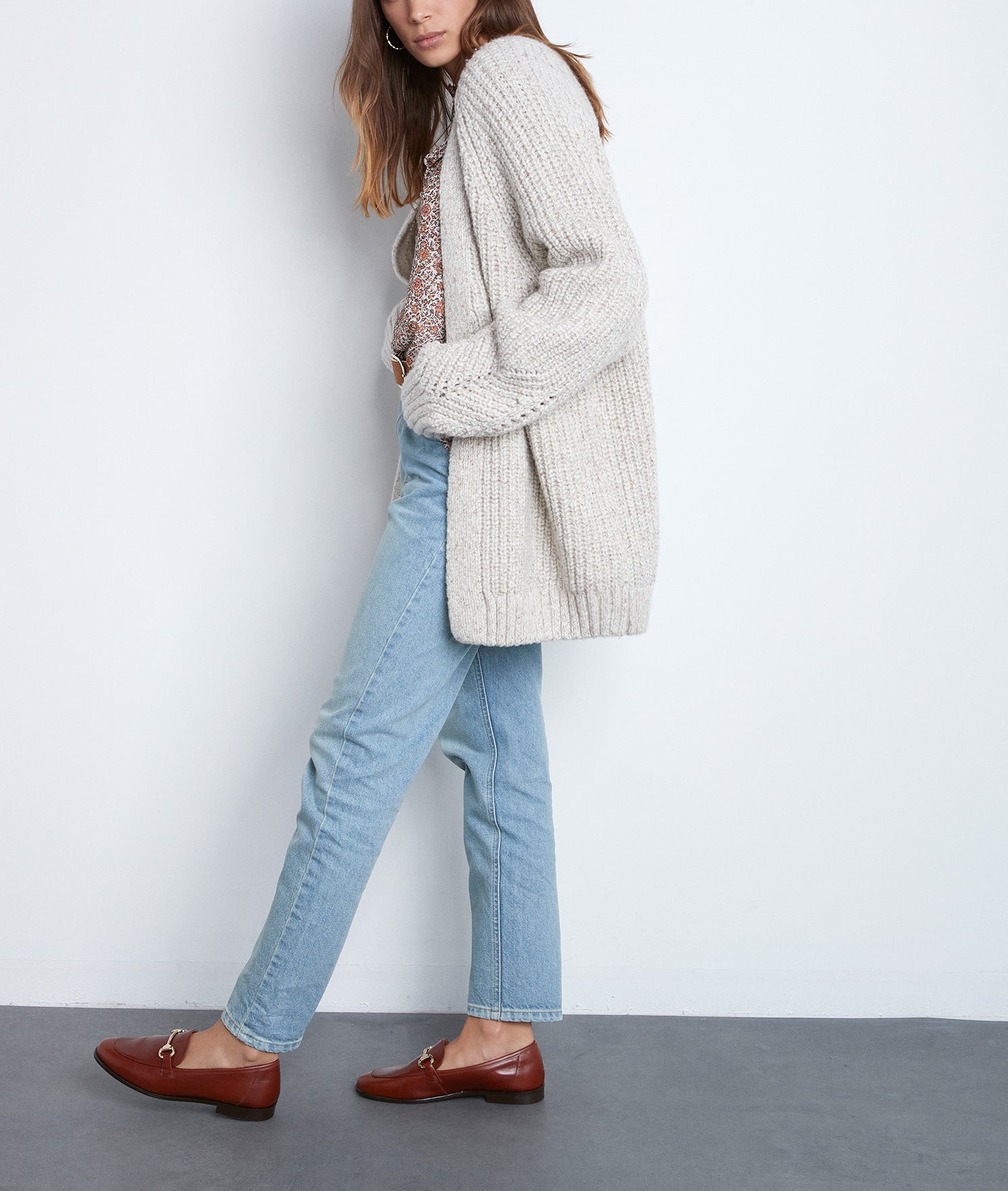 Cardigan beige col V Turban Faume - seconde main