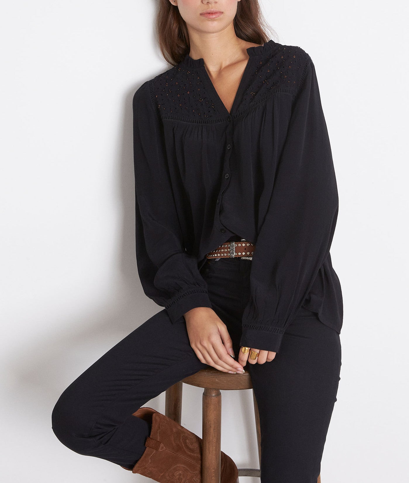 Blouse vaporeuse perlée noire Lexane Faume - seconde main