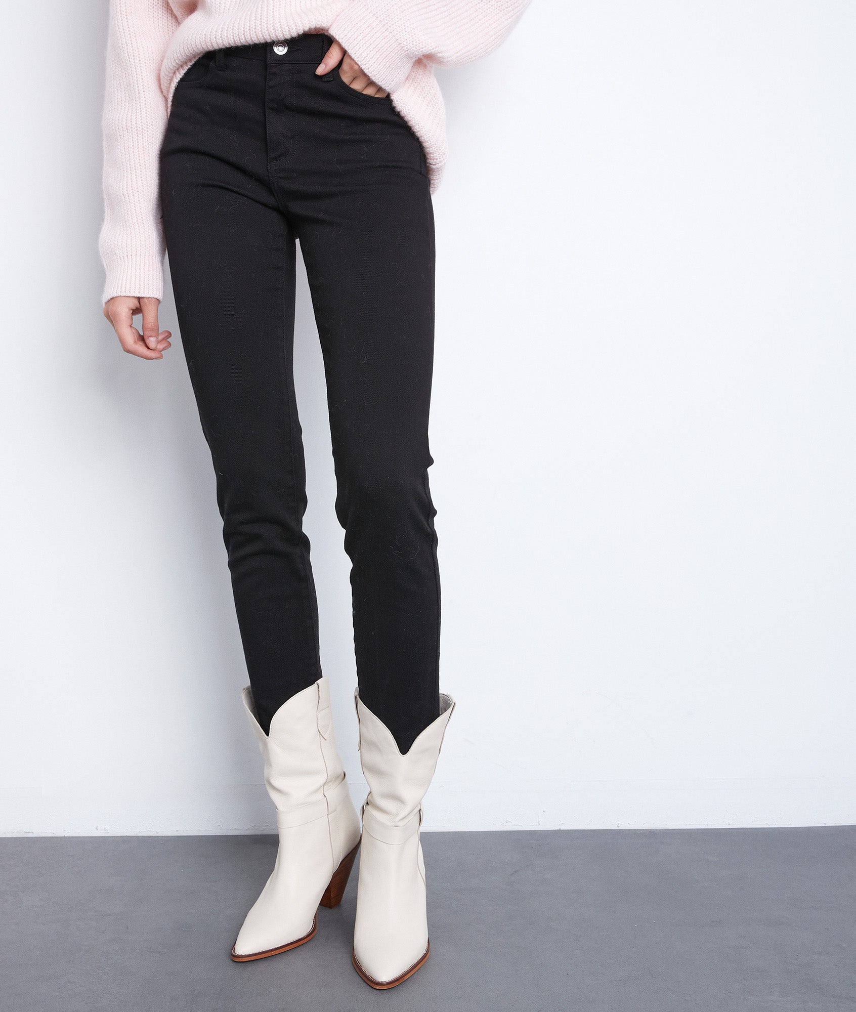 Jean slim en coton noir détail zip Nateo Faume - seconde main