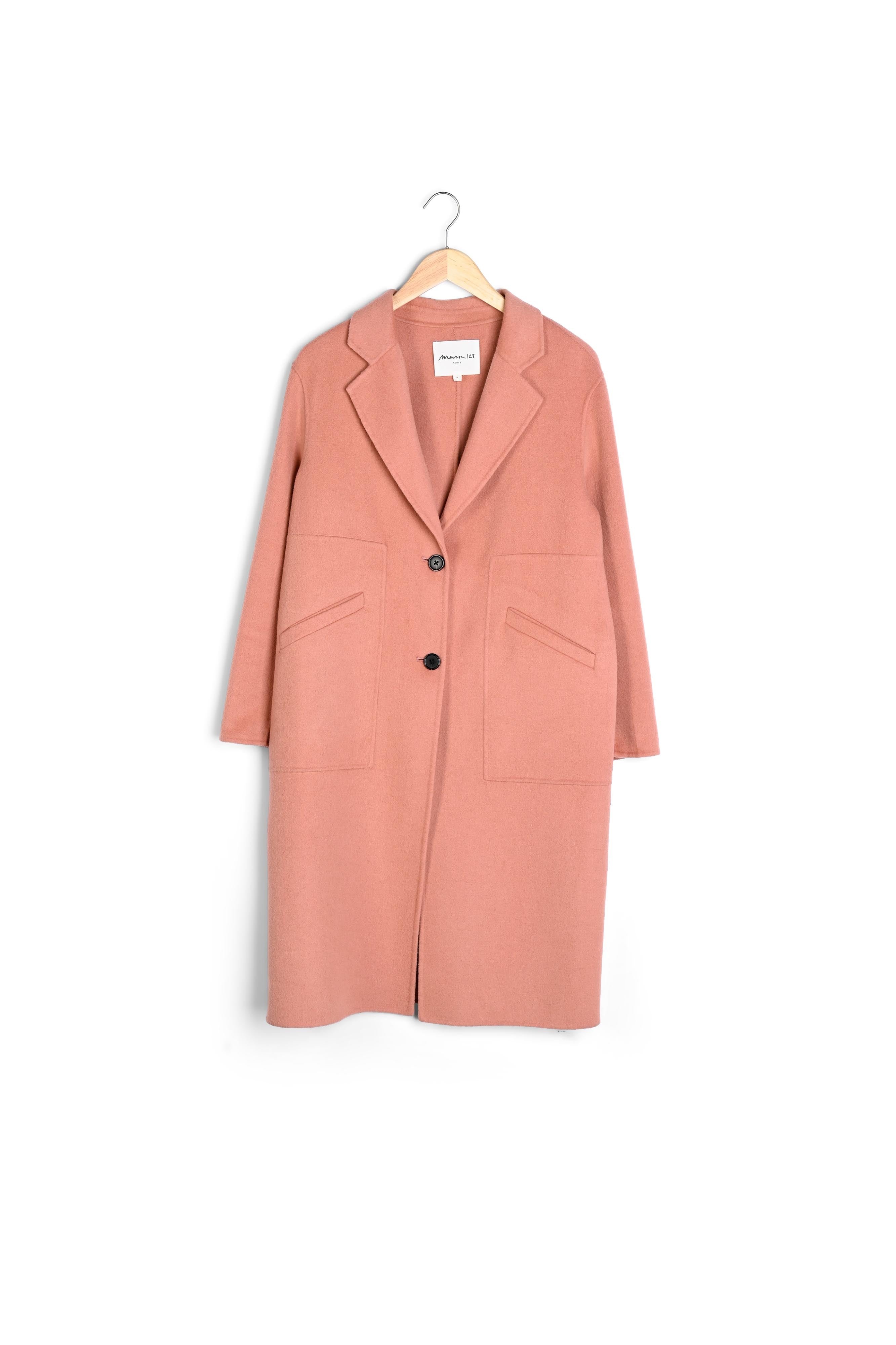Manteau long rose en laine Maya Faume - seconde main