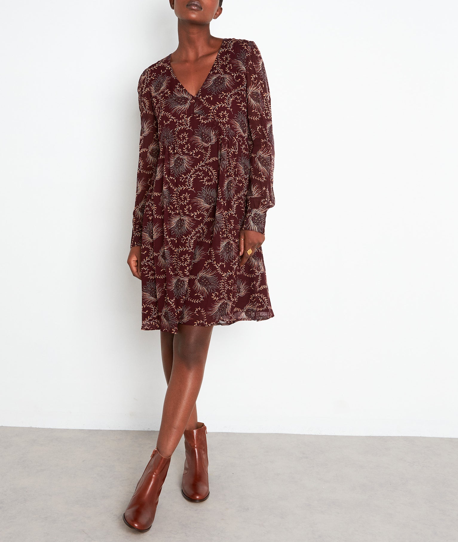 Robe courte imprimée bordeaux Syrine Faume - seconde main