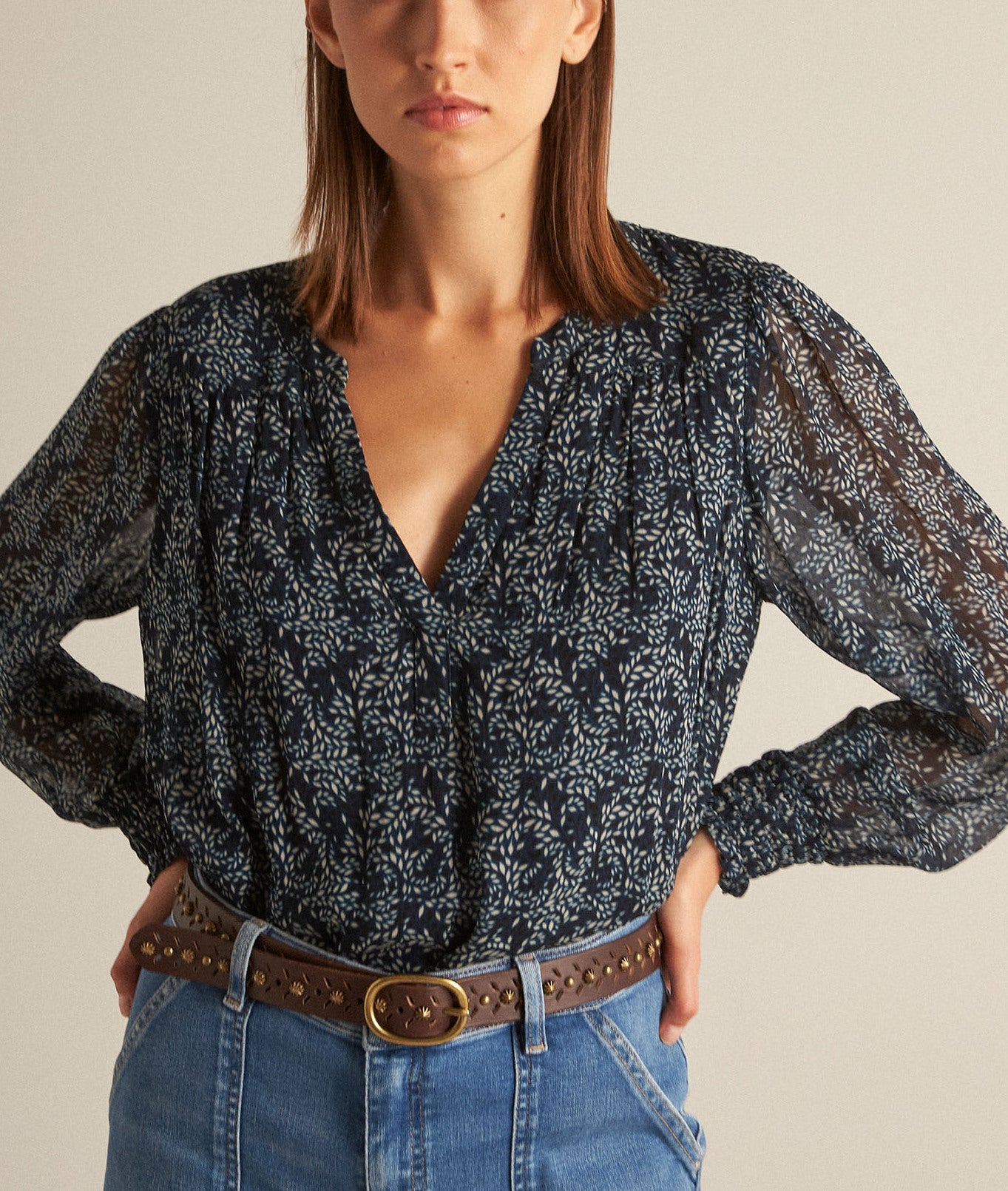 Blouse imprimée pétrole Caly Faume - seconde main