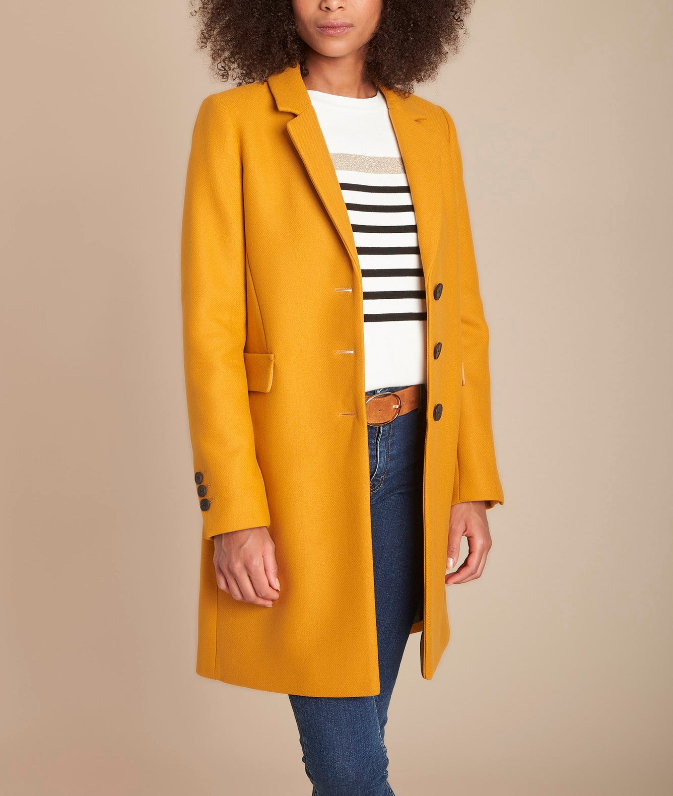 Manteau jaune en laine mélangée droit Plume Faume - seconde main