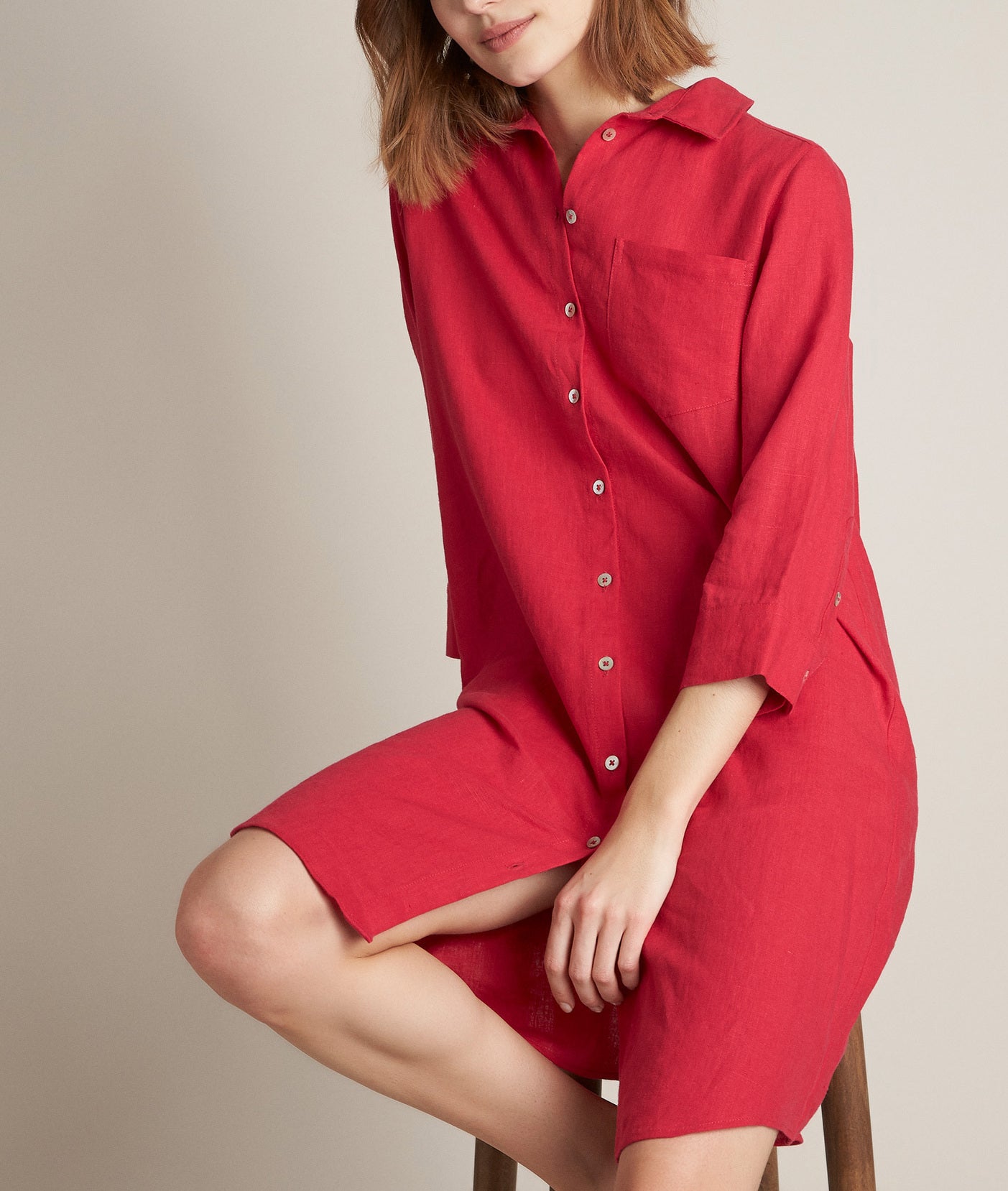 Robe chemise en lin rouge Céline Faume - seconde main