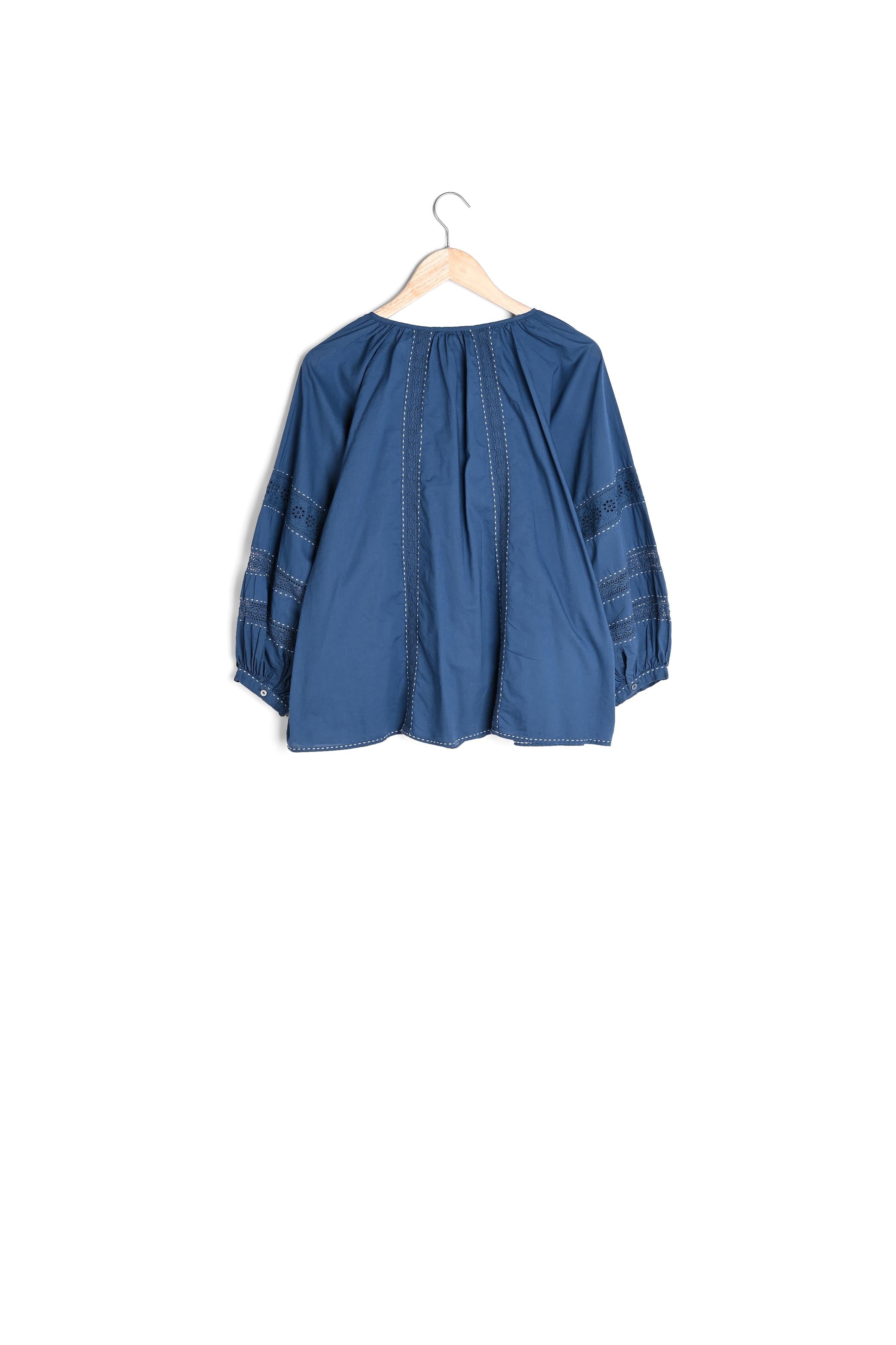 Blouse à manches bouffantes en coton bleu denim Charlotte Faume - seconde main
