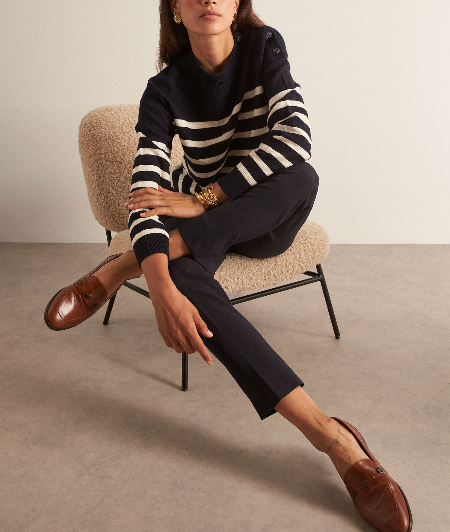 Marinière en viscose EcoVero marine Benson Faume - seconde main