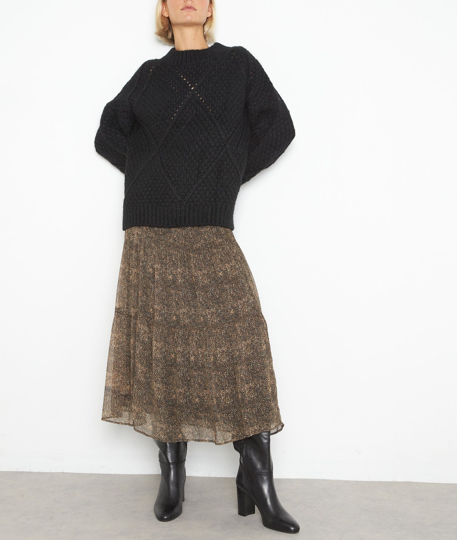 Jupe imprimé animal camel et noir Ginko Faume - seconde main