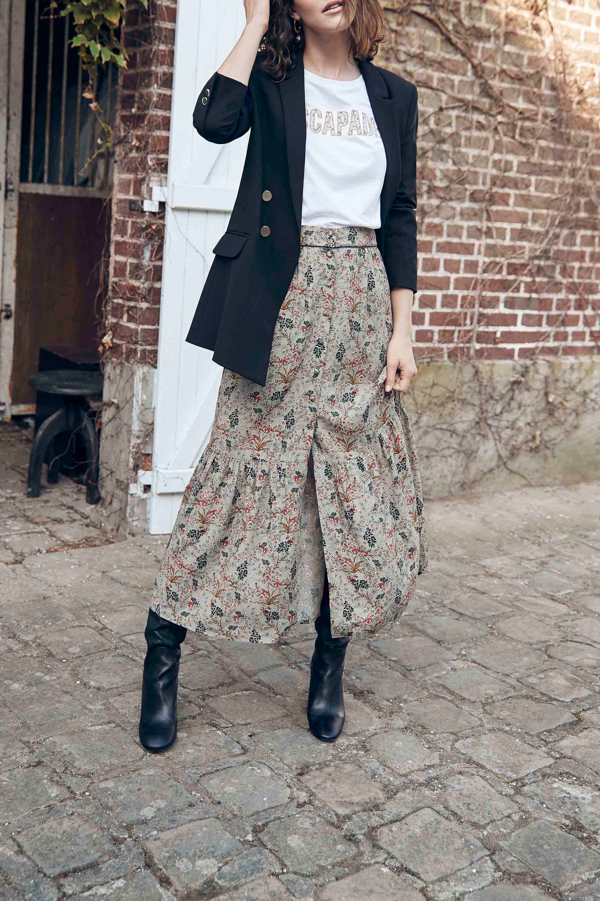 Jupe longue imprimé fleuri Kaia Faume - seconde main