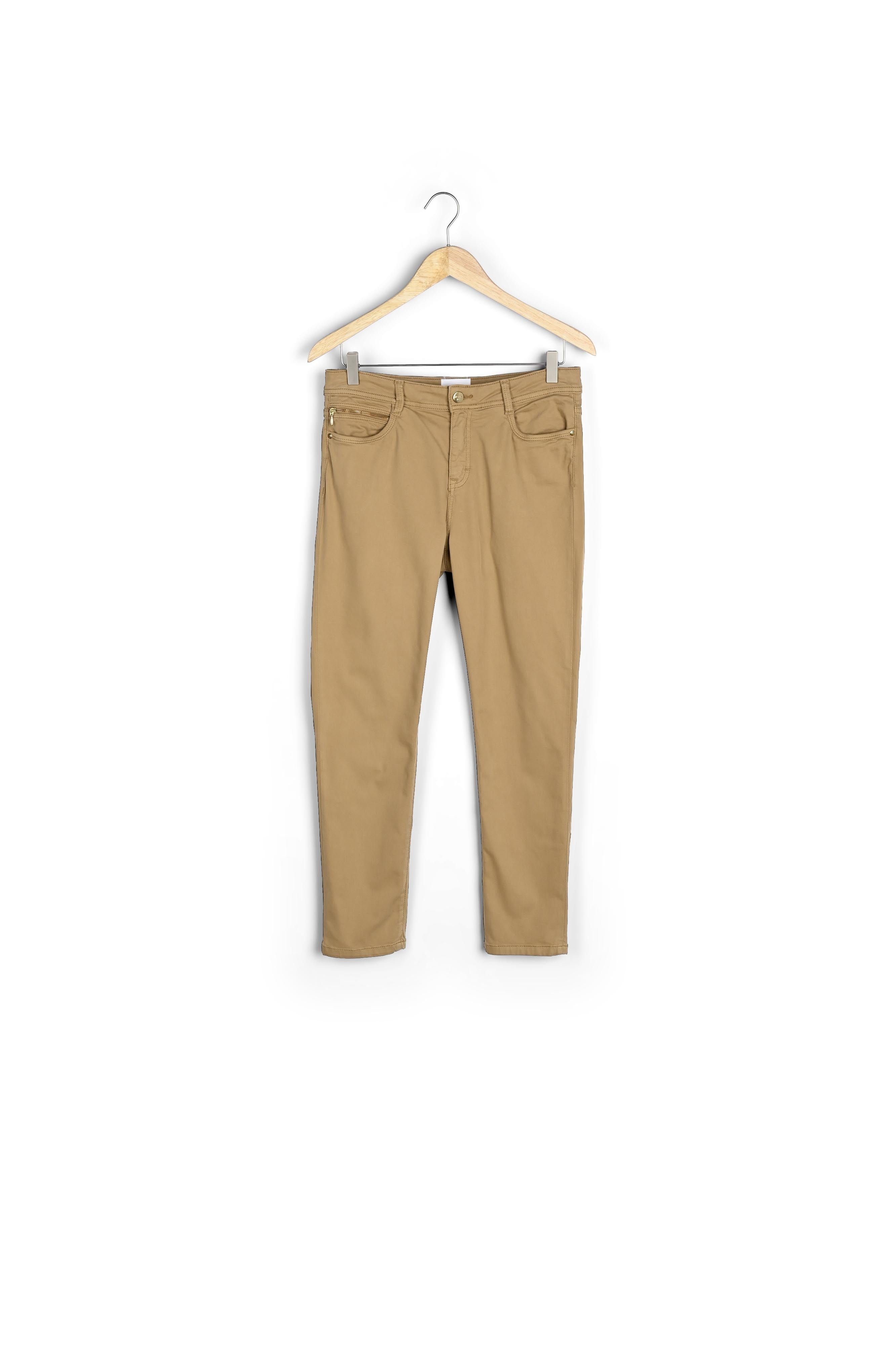 L'iconique slim jean satin de coton camel Sultan Faume - seconde main