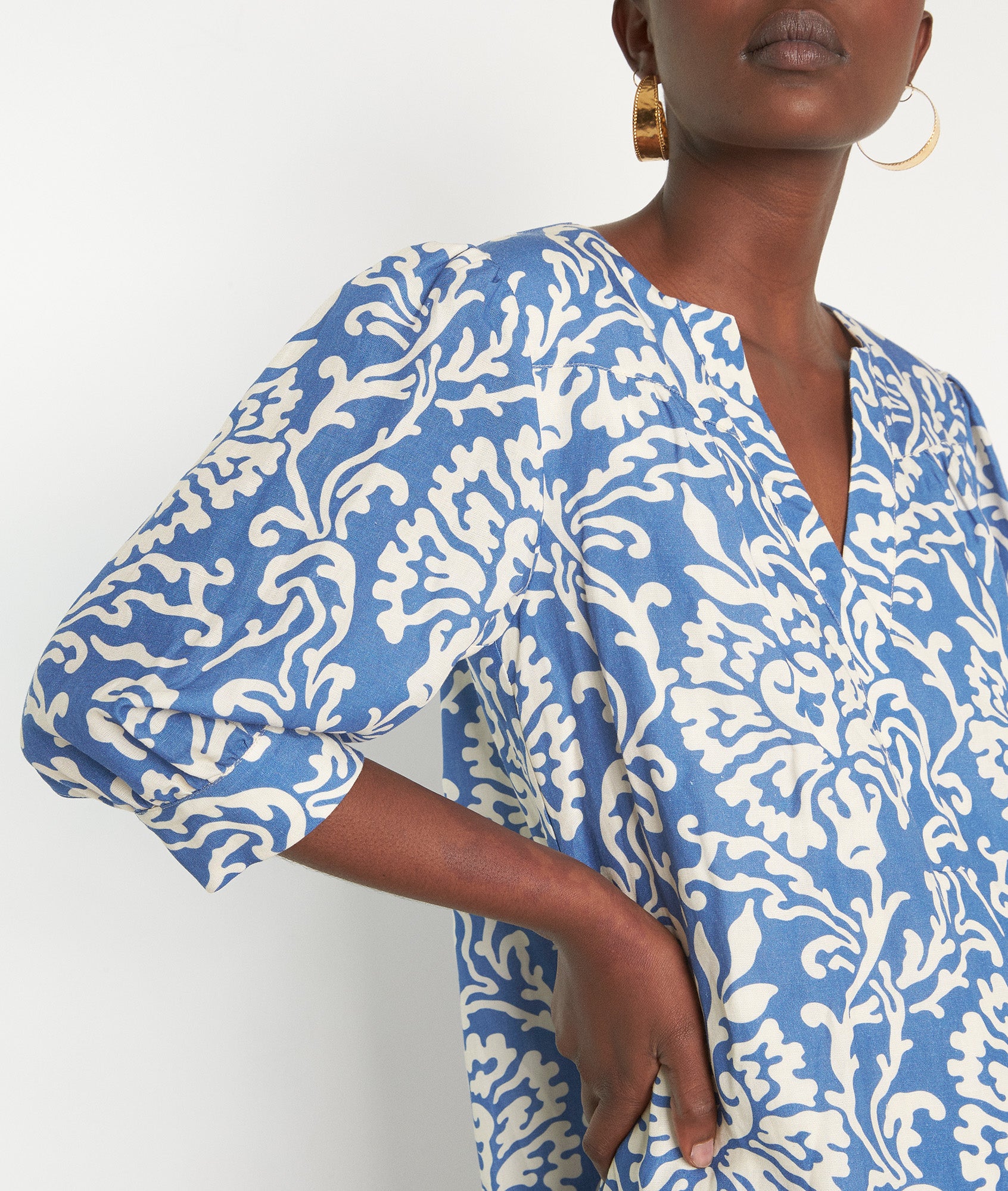 Robe courte droite imprimée bleu ciel Nassima Faume - seconde main