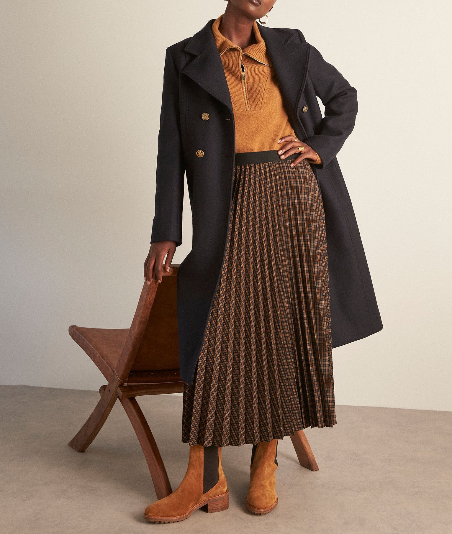 Jupe midi plissée imprimée ocre Karla Faume - seconde main