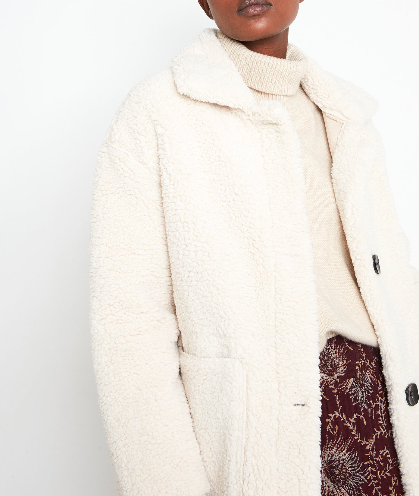 Grand manteau écru effet mouton retourné Laurette Faume - seconde main