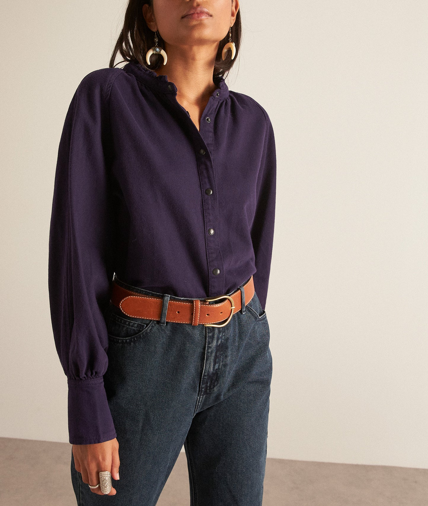 Chemise en coton violet foncé Carole Faume - seconde main