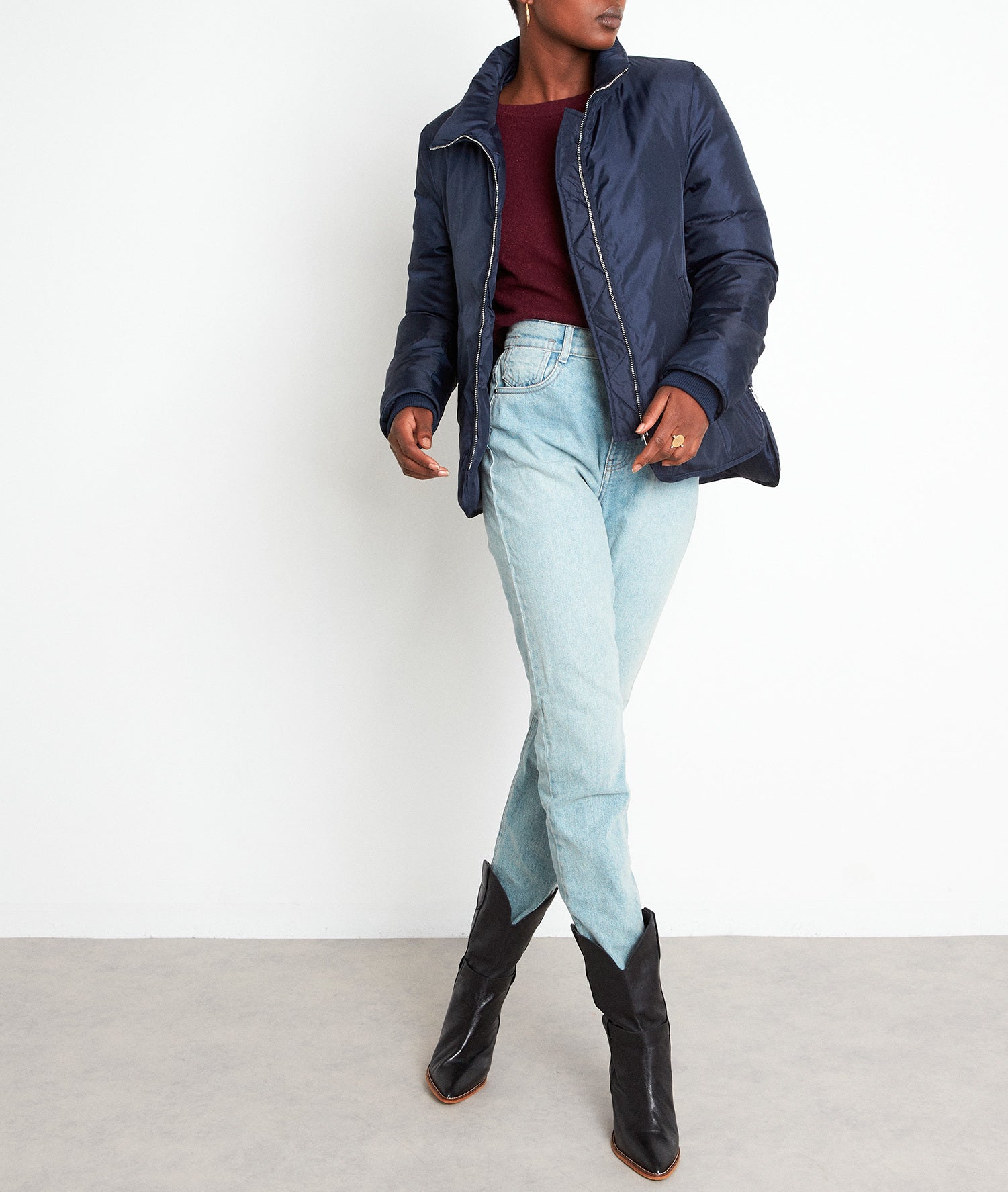 Doudoune courte lisse marine Leonie Faume - seconde main