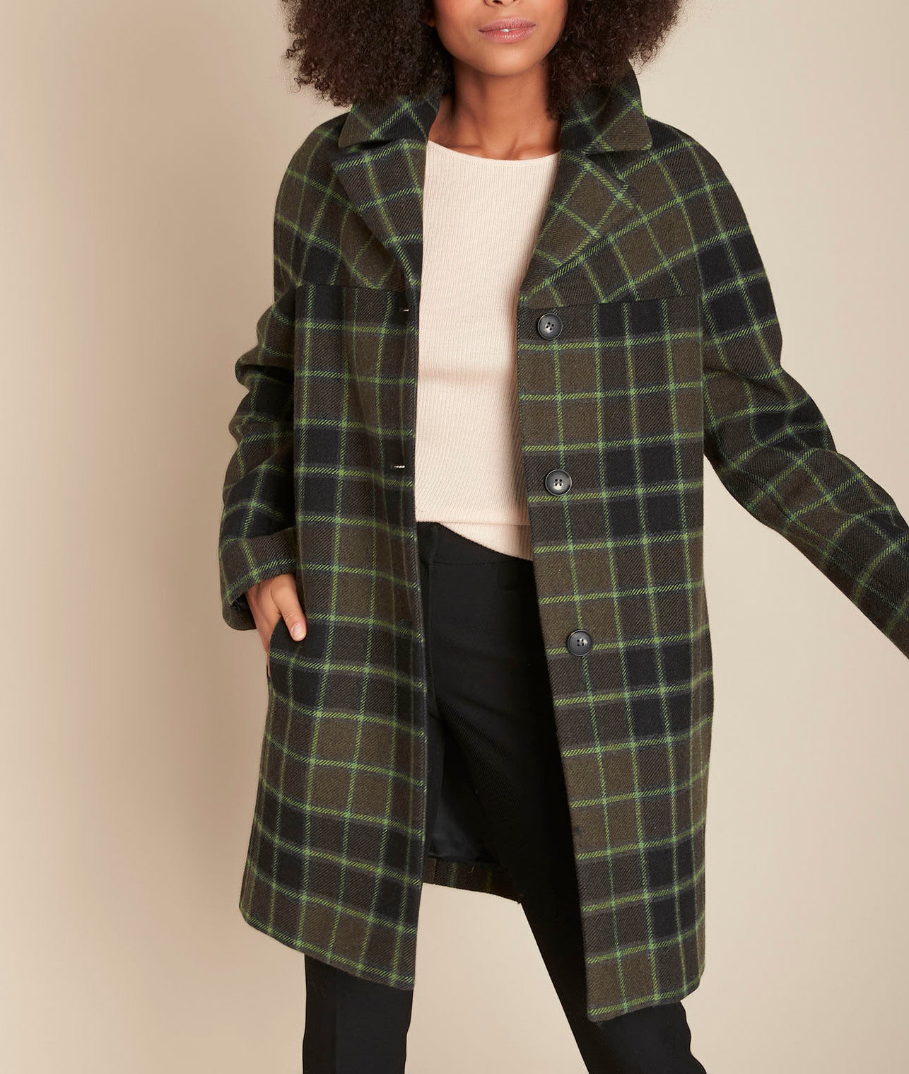 Manteau à carreaux en laine Téhanie Faume - seconde main