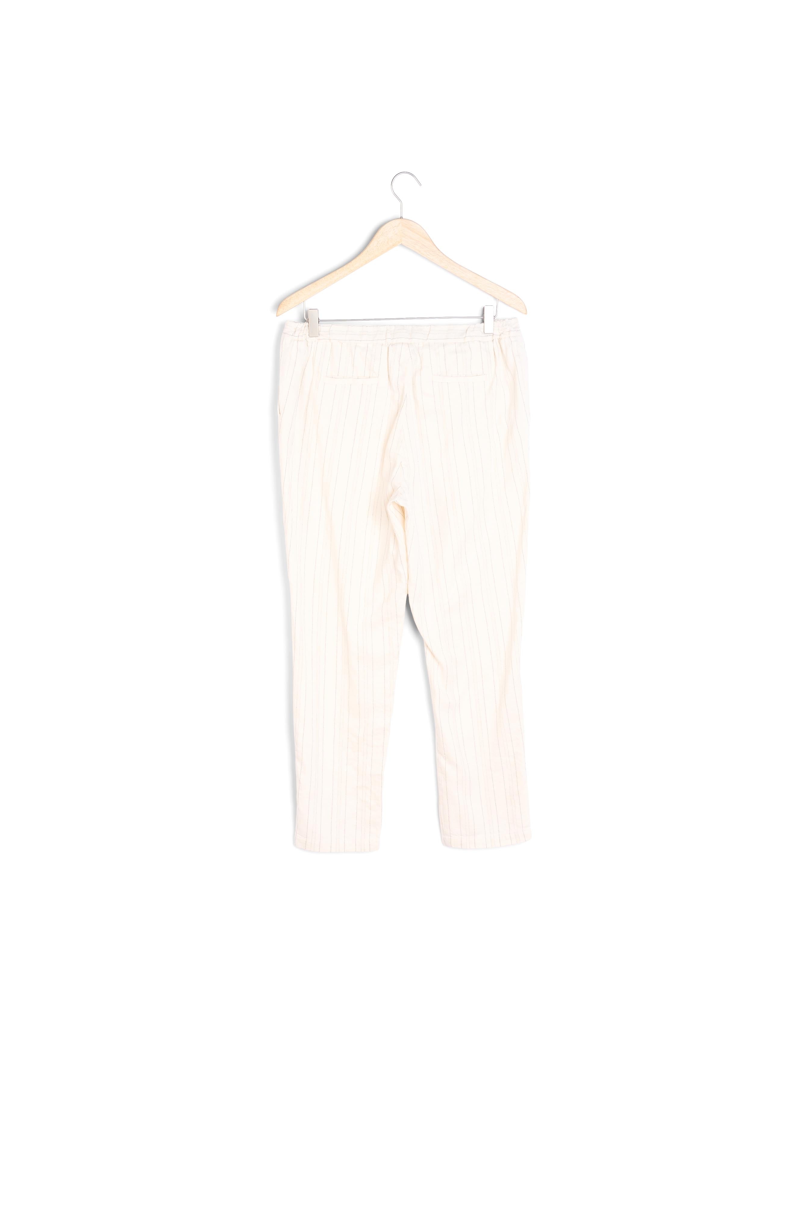 Pantalon de tailleur rayé en coton et lin crème Serena Faume - seconde main
