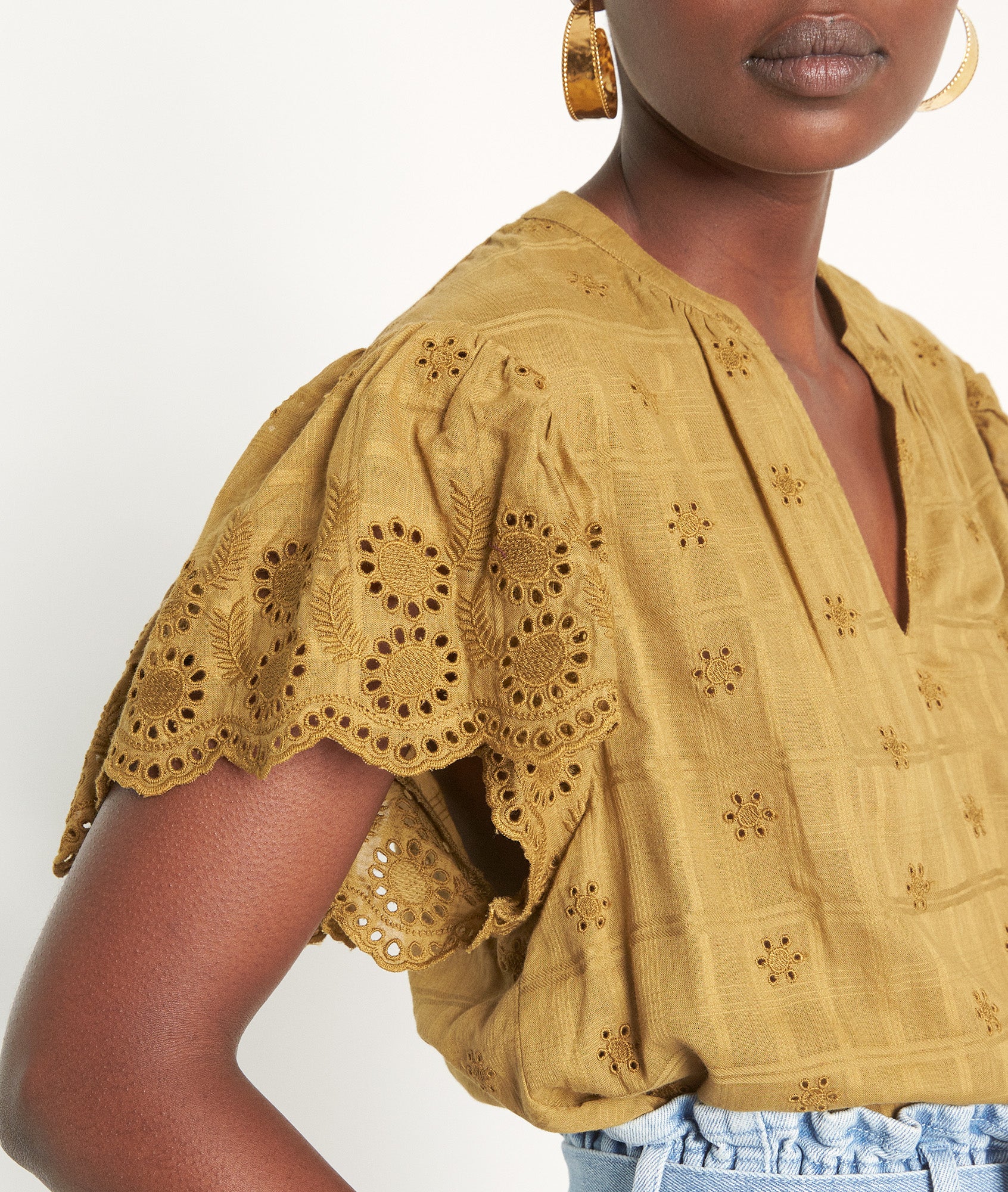 Blouse manches courtes en coton bronze Lisbeth Faume - seconde main