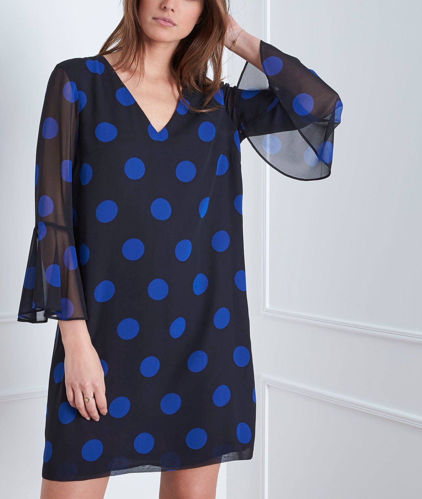 Robe marine imprimé pois Astrid Faume - seconde main