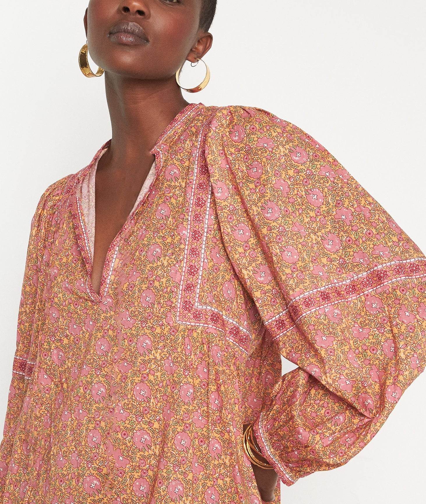 Robe courte imprimée en coton caramel Nawal Faume - seconde main