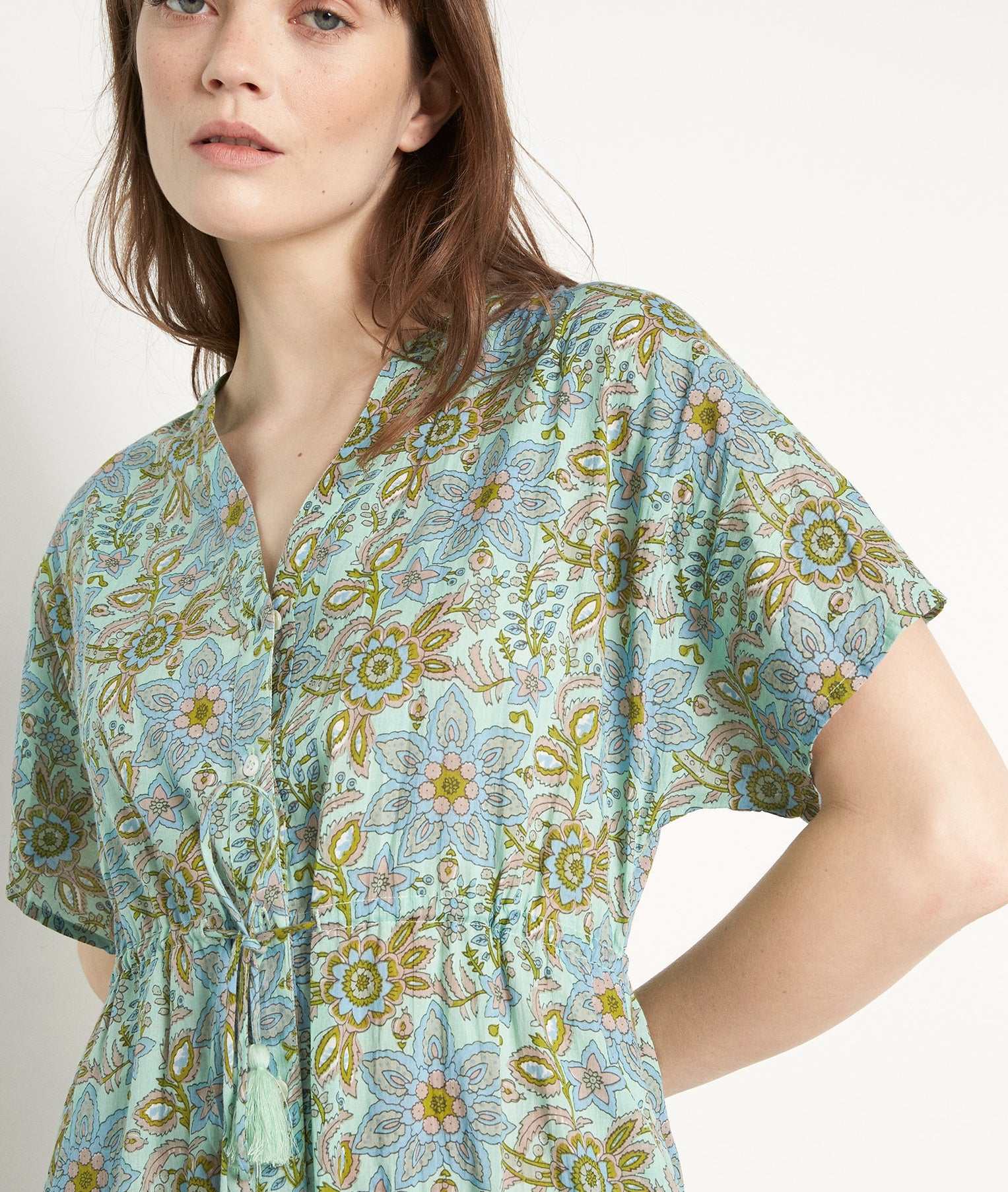 Robe longue imprimée verte Naby Faume - seconde main