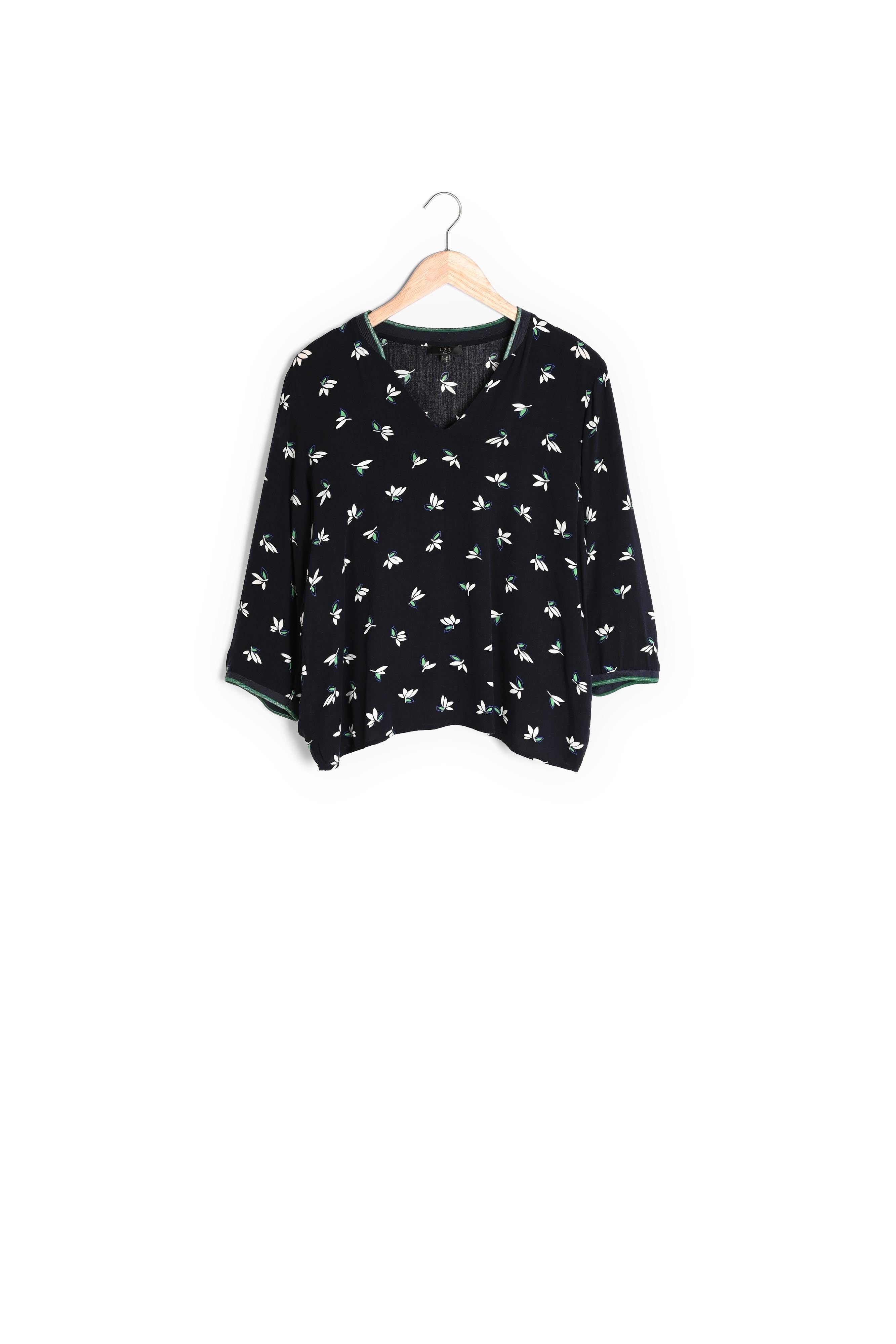 Blouse marine imprimé fleuri Varna Faume - seconde main