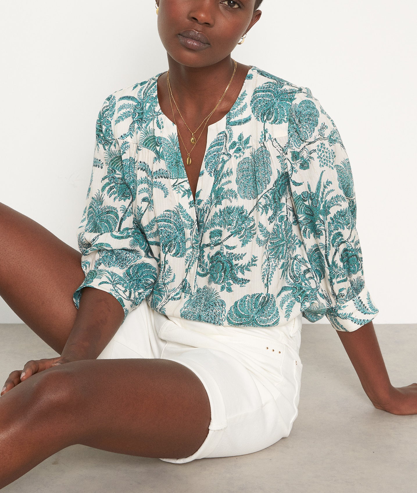 Blouse imprimée fleuri vert Loana Faume - seconde main