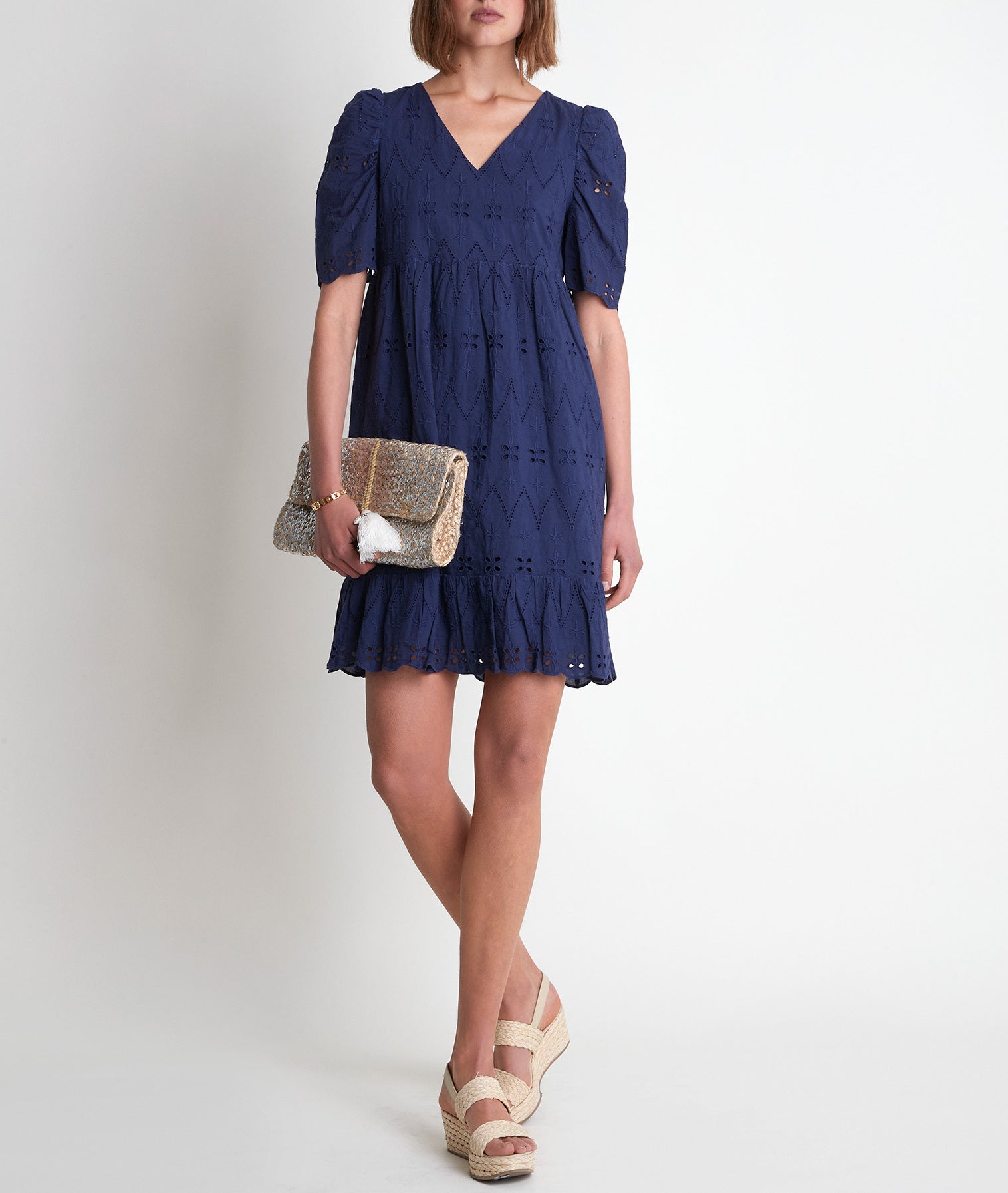 Robe en coton brodée marine Lamie Faume - seconde main