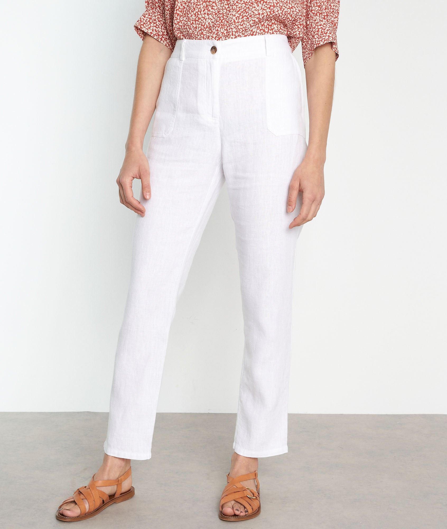 Pantalon droit en lin blanc Nalla Faume - seconde main