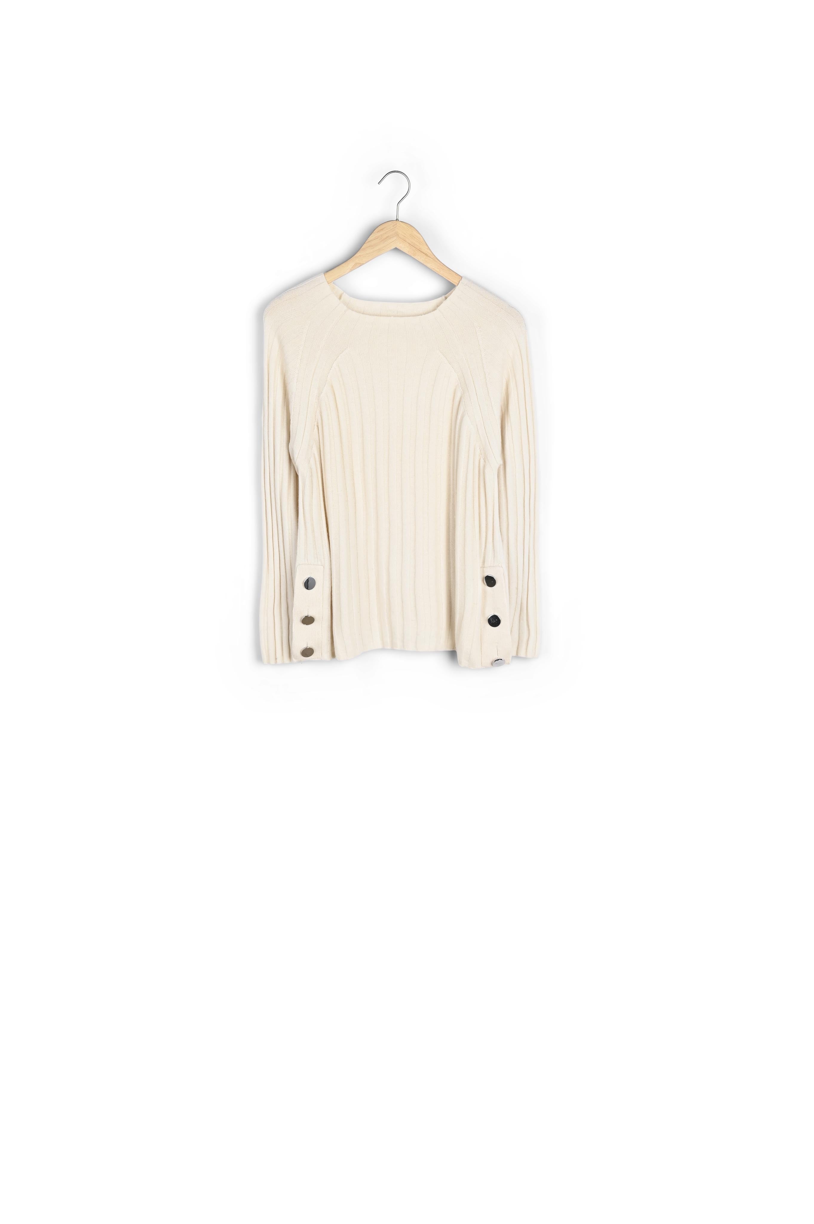 Pull écru côtelé col montant Finesse Faume - seconde main