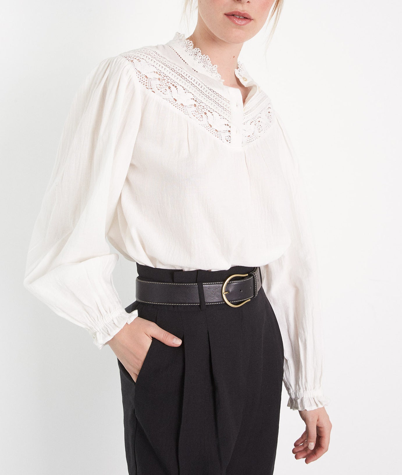 Blouse romantique en coton blanc Celia Faume - seconde main