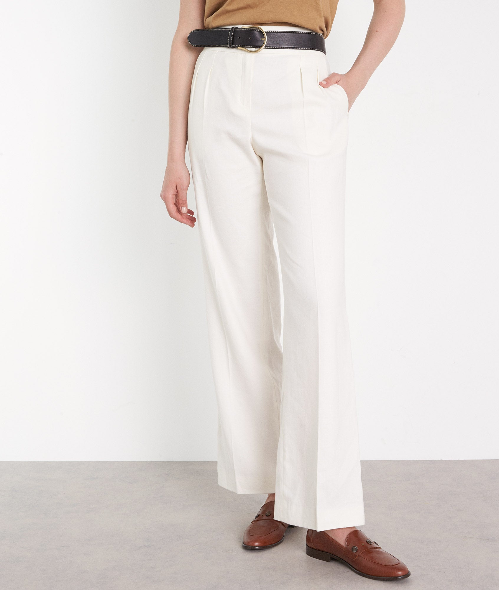 Pantalon en lin ivoire large Galaxy Faume - seconde main