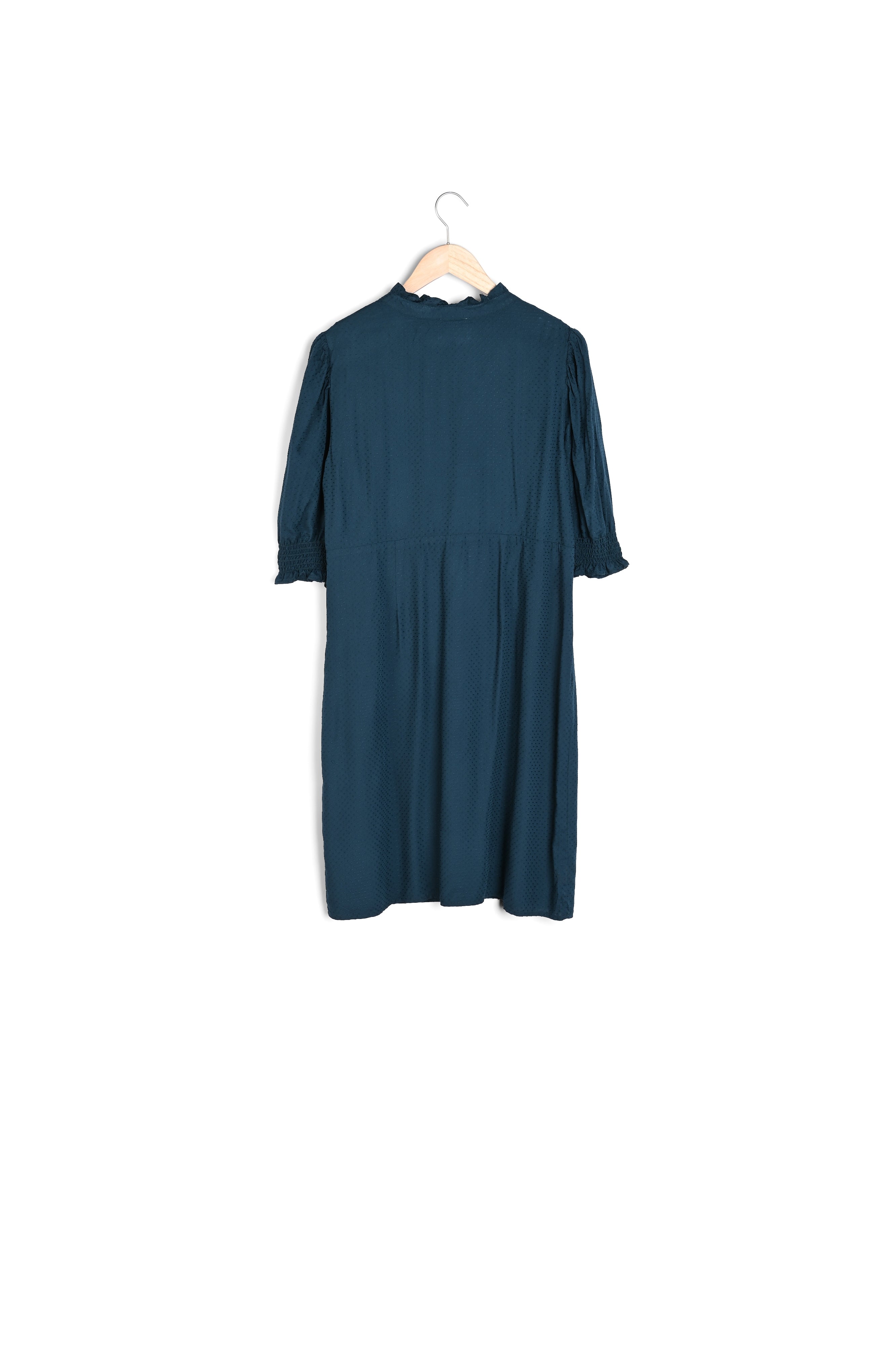 Robe élégante à manches ballon et broderies verte Sorelle Faume - seconde main