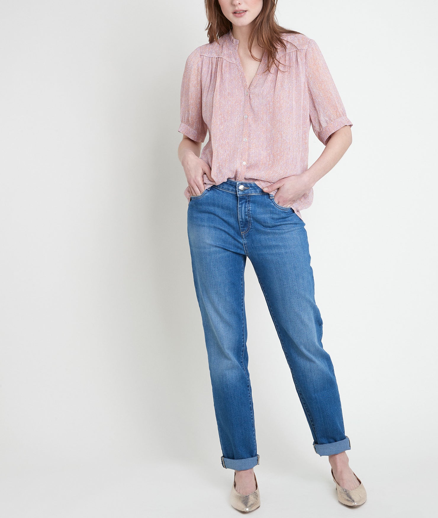 Blouse rose imprimée Taloua Faume - seconde main