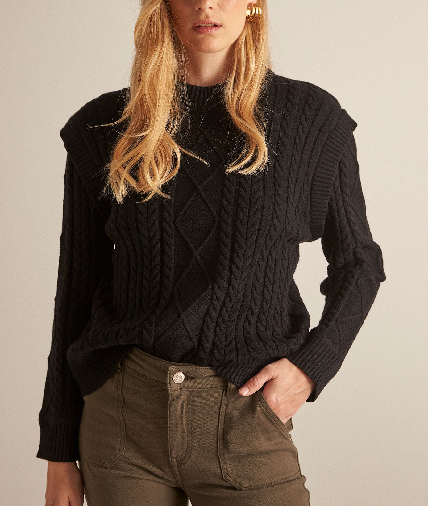 Pull torsadé en viscose EcoVero noir Basso Faume - seconde main